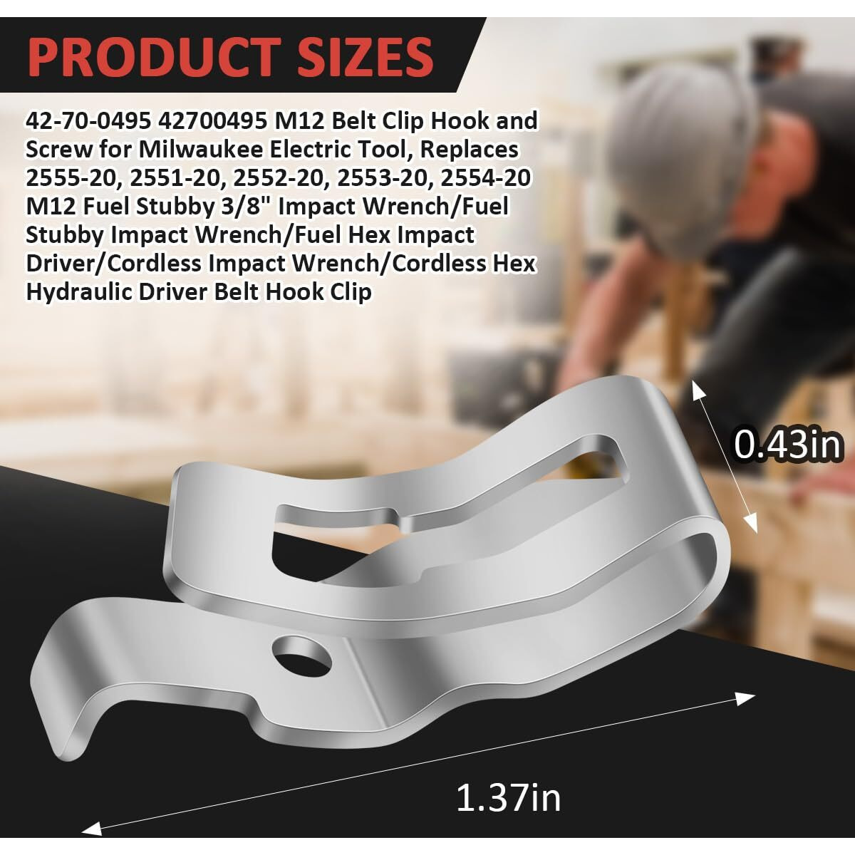 Eagleggo M12 Fuel Stubby 3/8"" Impact Wrench Belt Clip Hook Kit Assembly, 4 Pack, Stainless Steel