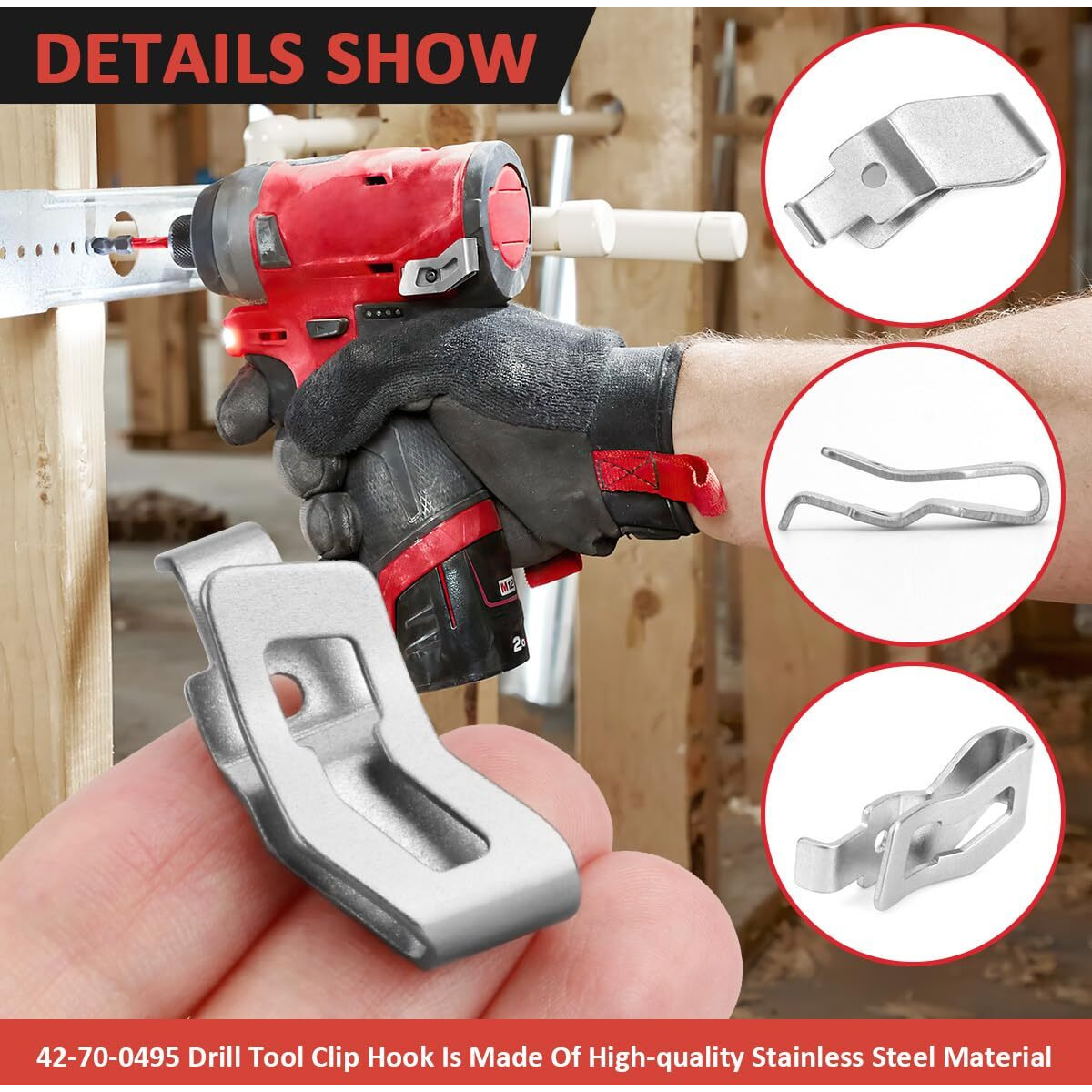 Eagleggo M12 Fuel Stubby 3/8"" Impact Wrench Belt Clip Hook Kit Assembly, 4 Pack, Stainless Steel