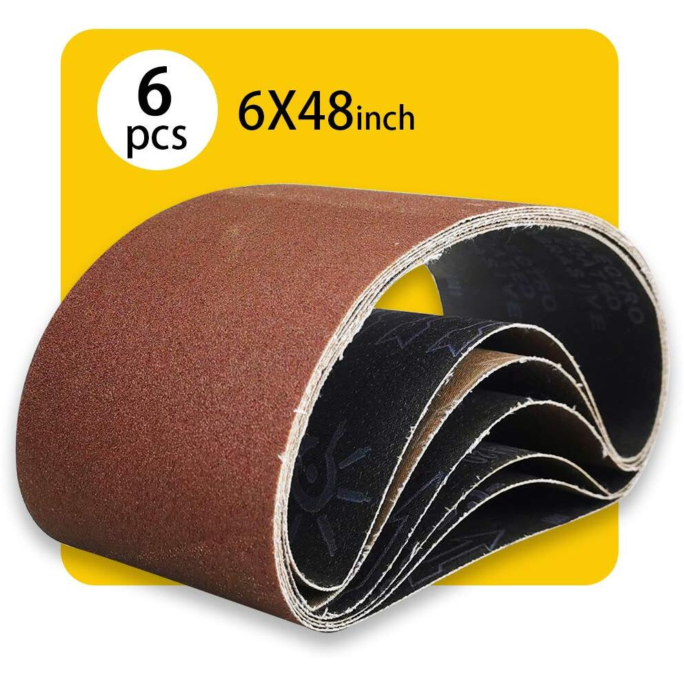 6 X 48 Inch Assorted Sanding Belts | Premium Aluminum Oxide Sanding Belt Assortment | Premium Sander Sandpaper - 6 Pack, 2 Each Of 80/120 / 150 Grit