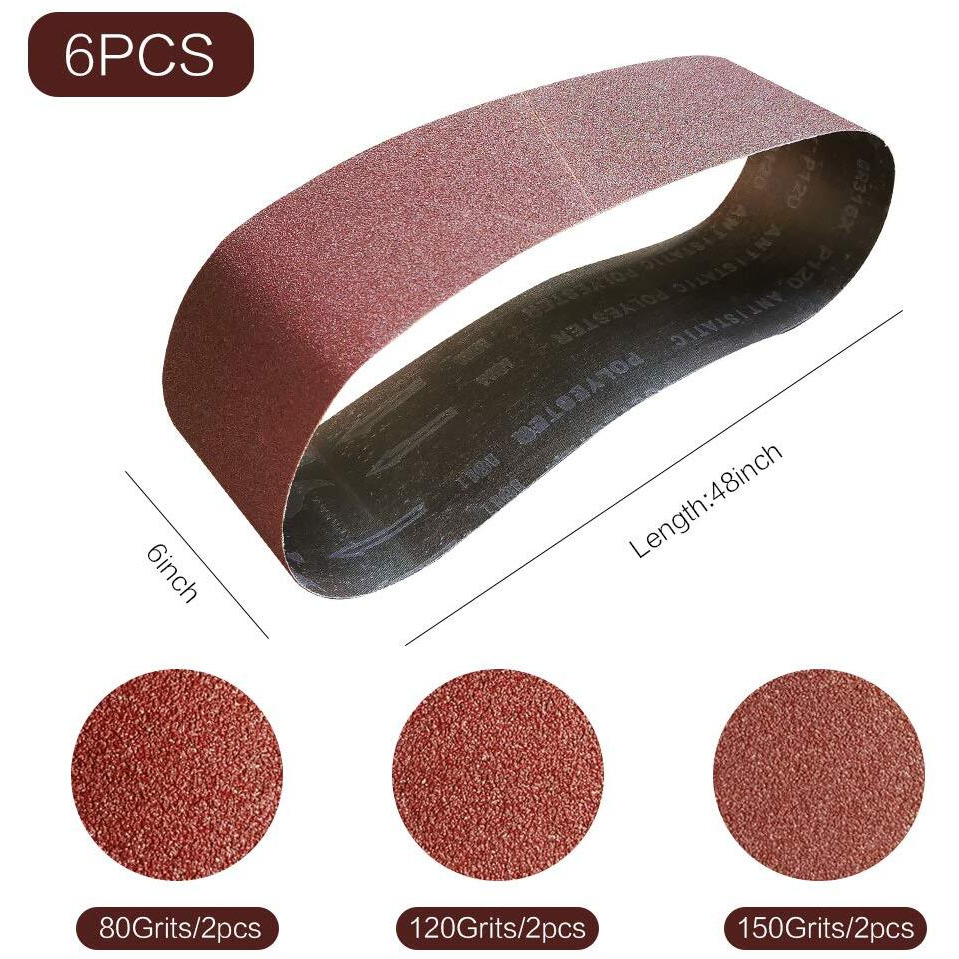 6 X 48 Inch Assorted Sanding Belts | Premium Aluminum Oxide Sanding Belt Assortment | Premium Sander Sandpaper - 6 Pack, 2 Each Of 80/120 / 150 Grit