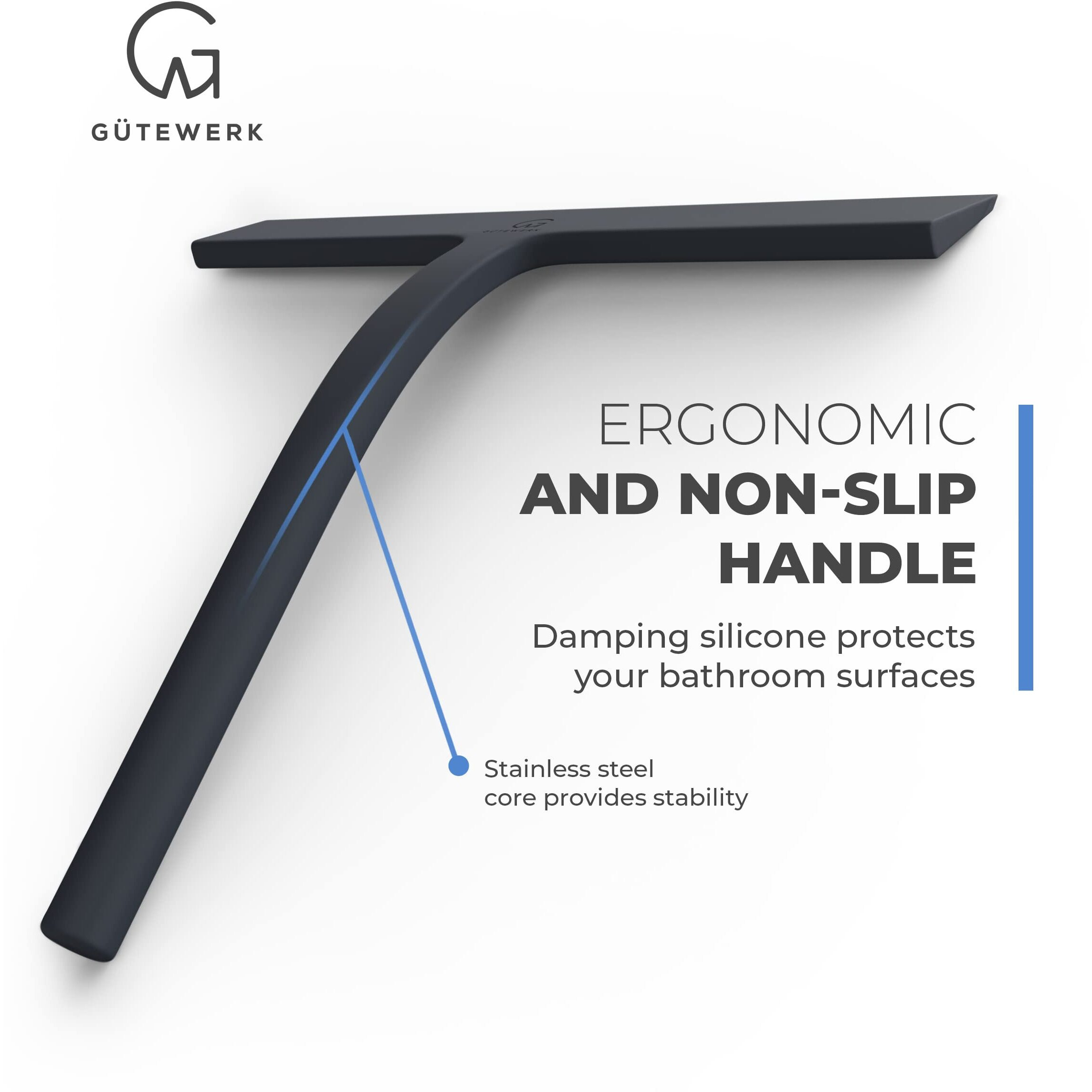 Gtewerk Shower Squeegee For Glass Doors, Squeegee For Shower Glass Door, Rubber Shower Squeegee For Shower Doors, Shower Door Squeegee For Window Cleaning, Shower Glass Squeegee - Black - 9 Inch