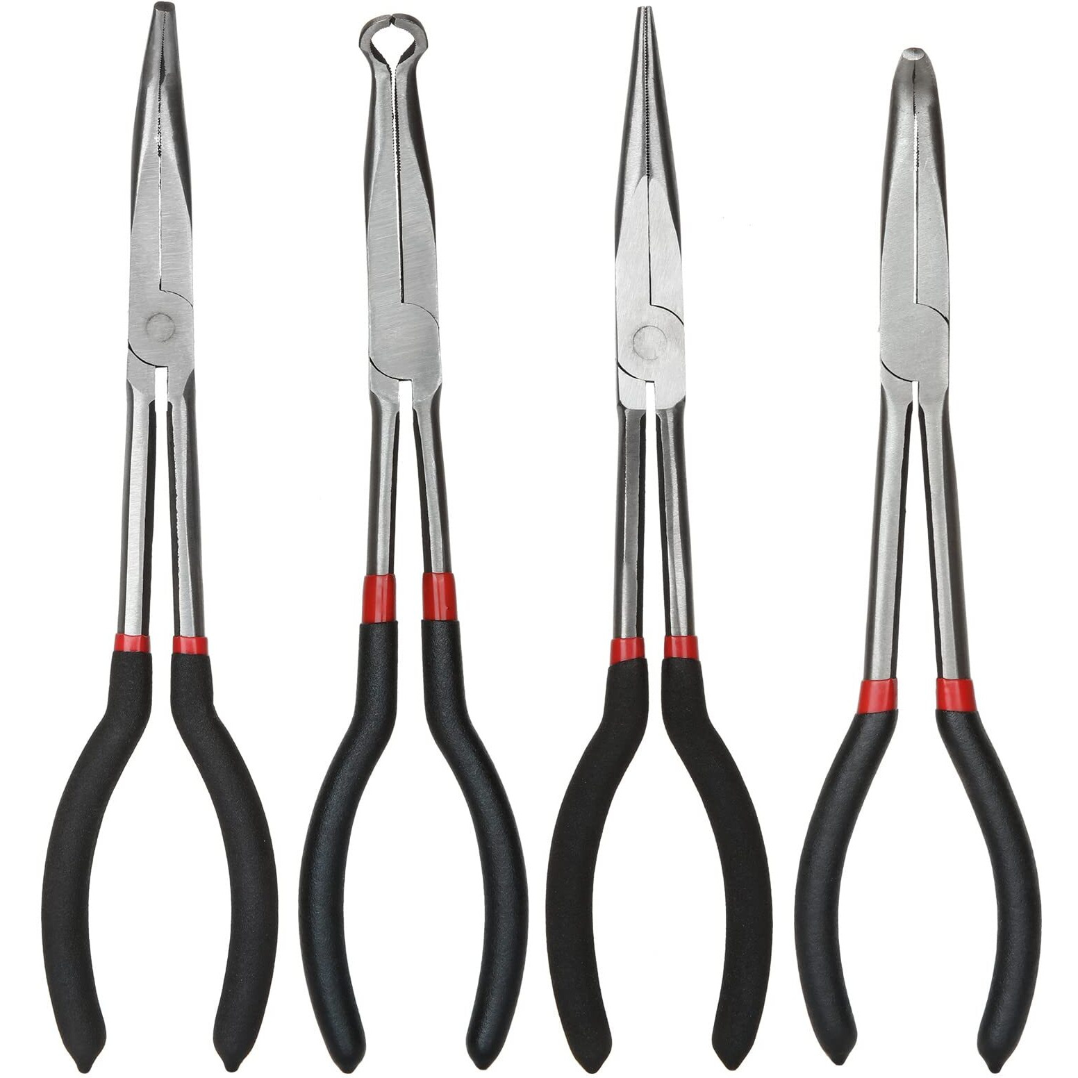 Long Needle Nose Pliers Set, 4 In 1 Bent Needle Nose Pliers 90 Degree, 11 Inch Spark Plug Wire Removal Tool, Pointy Nose Pliers, Pinch Nose Pliers, Snipe Nose Pliers, Curved Nose Pliers