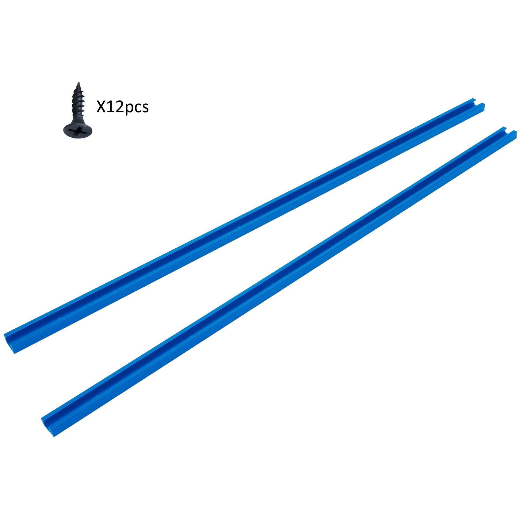 Hottarget Aluminum 24 Inch T-Track With Wood Screws-Double Cut Profile Universal With Predrilled Mounting Holes -Woodworking And Clamps-Frosted Surface Anodized - 2 Pk (Blue)