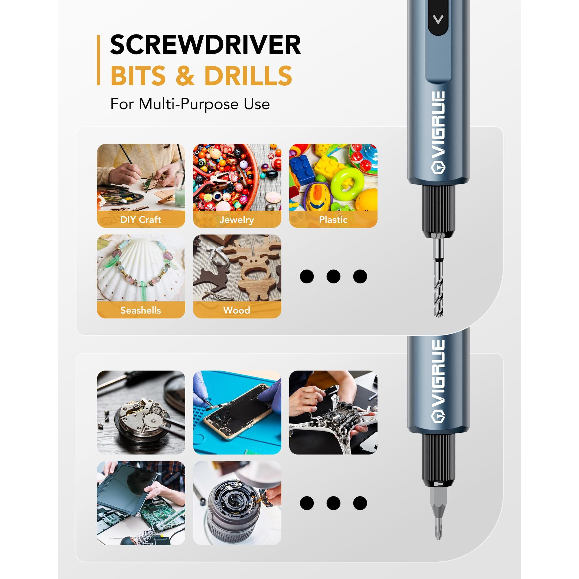 Vigrue Electric Screwdriver, 400Rpm Precision Screwdriver | Mini Electric Drill 2 In 1 Tool Set, 5 Torque Settings 48 Magnetic Bits, Power Screwdriver Cordless For Phones Watch Jewelers Laptops