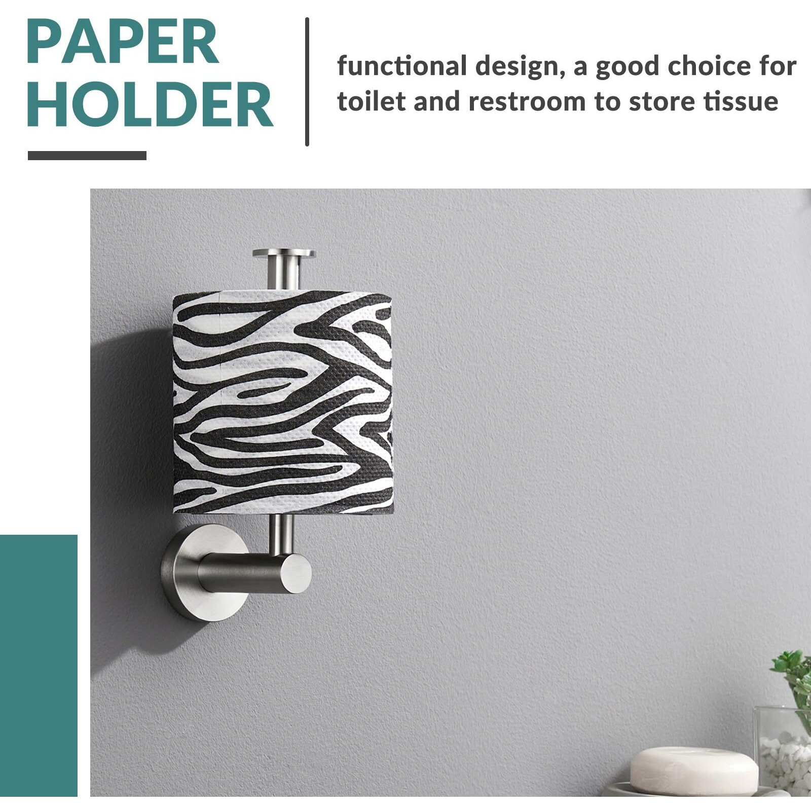 Vertical Toilet Paper Holder, Aomasi Sus304 Stainless Steel Toilet Tissue Roll Hanger With Round Plate, Bathroom Tp Roll Organizer, Wall Mounted, Brushed Nickel