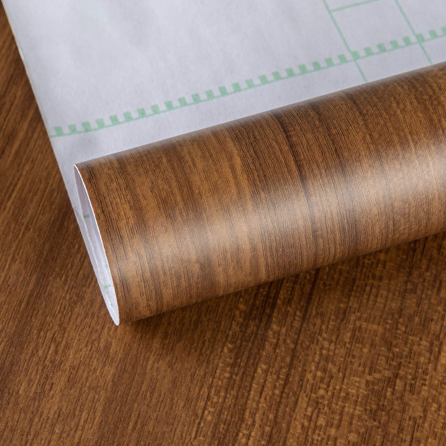 Totio Brown Wood Grain Contact Paper Thick Walnut Wood Wallpaper Peel Stick Walnut Wood Look Wall Paper Removable Adhesive Waterproof Wall Covering Decoration Countertop Table Counter Vinyl Wrap