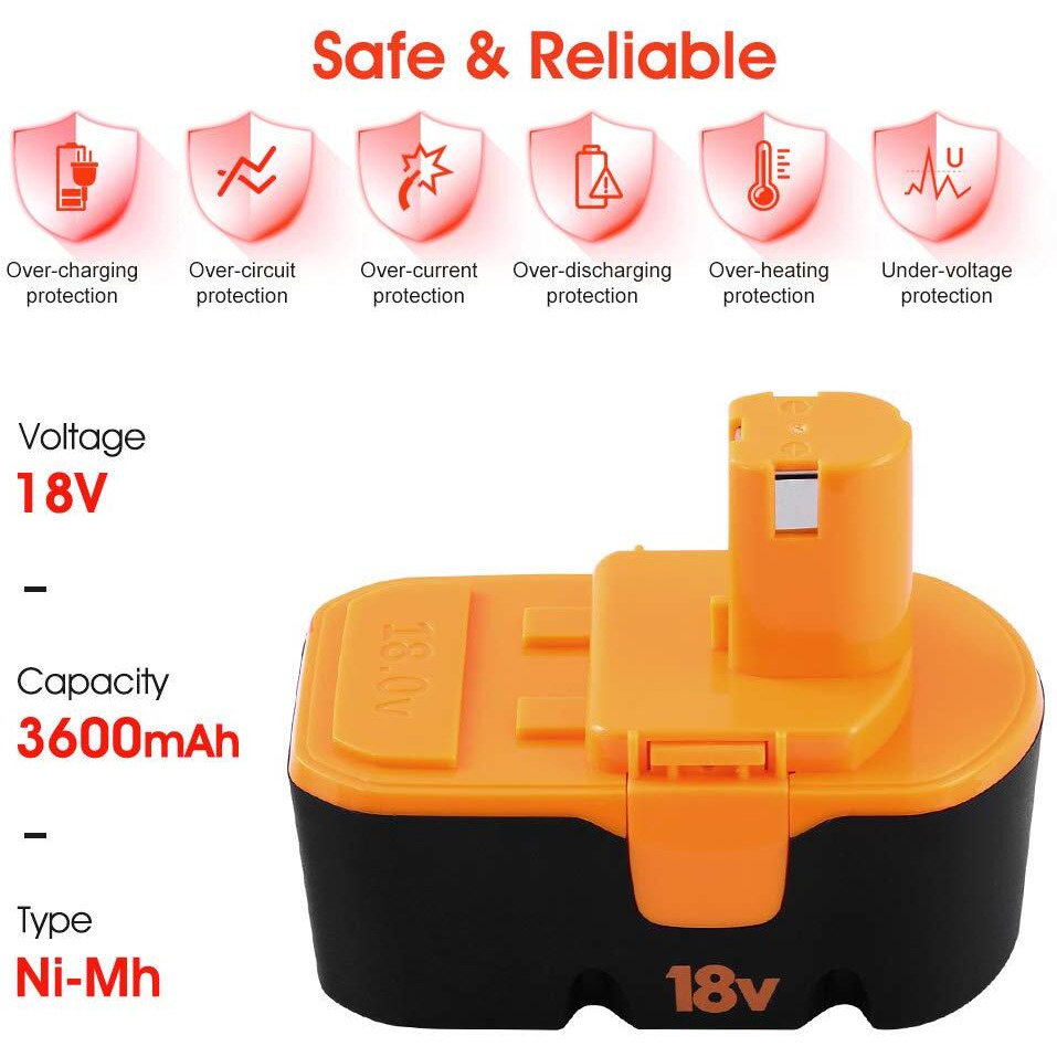 3600Mah Ni-Mh Replacement Battery For Ryobi 18V Battery P100 P101 Abp1801 Abp1803 Bpp1820 Compatible With Ryobi Battery 18 Volt Tools 130224028 130224007 Cordless Power Tools 2 Packs 3.6Ah 18V