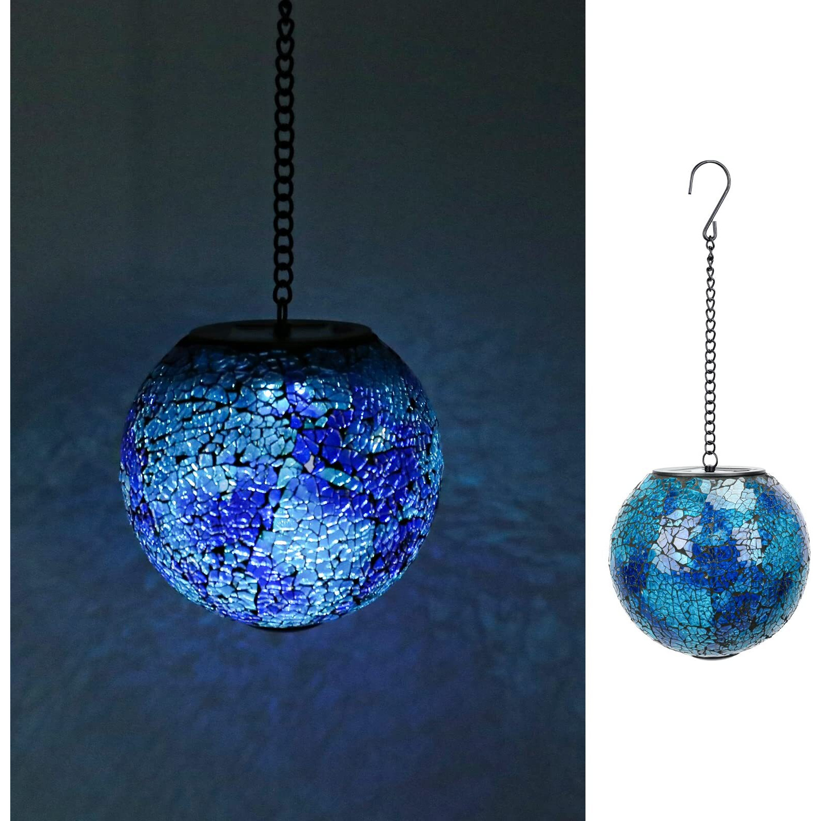 Vcuteka Solar Lanterns Outdoor Waterproof - Hanging Solar Lights Garden Led Lanterns Mosaic Glass Design For Landscape Patio Yard Garden Pathway Decoration