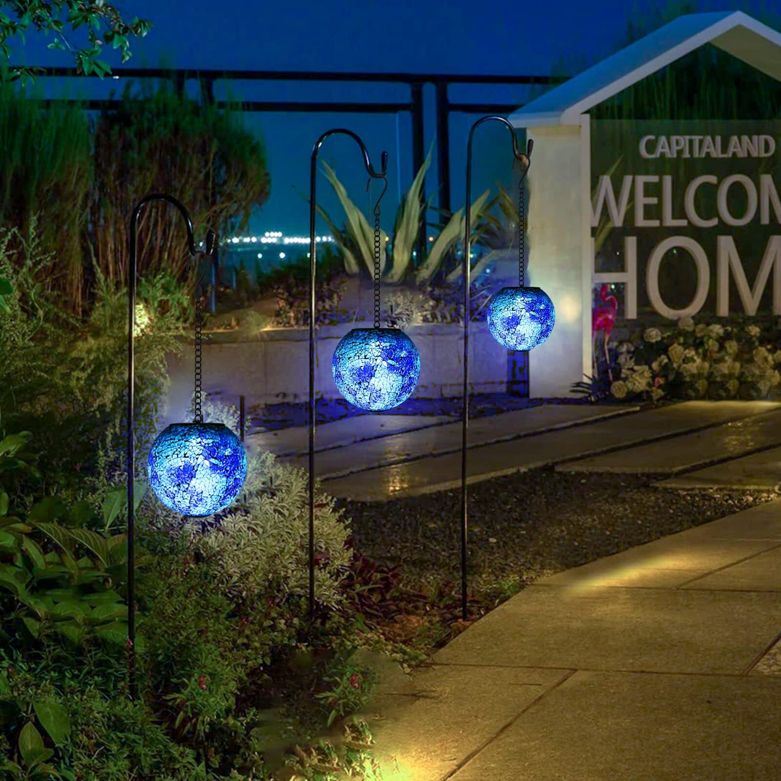 Vcuteka Solar Lanterns Outdoor Waterproof - Hanging Solar Lights Garden Led Lanterns Mosaic Glass Design For Landscape Patio Yard Garden Pathway Decoration