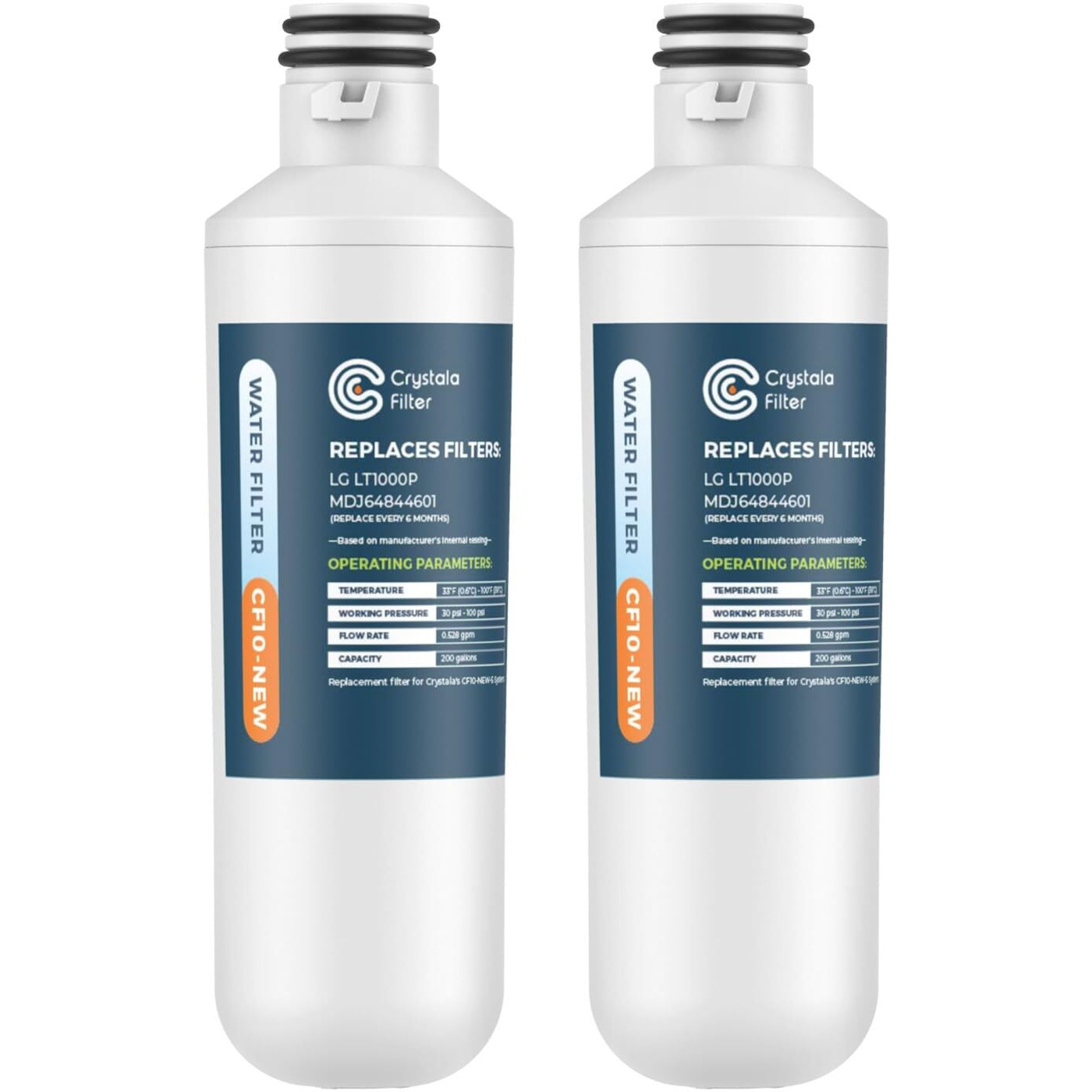 Crystala Filters Lt1000Pc Refrigerator Water Filter, Water Filter Adq747935 Compatible With Lt1000Pc, Lt1000Pc/Pcs, Lt-1000Pc, Mdj64844601, Adq747935, Adq74793504 Water Filter (2 Pack)