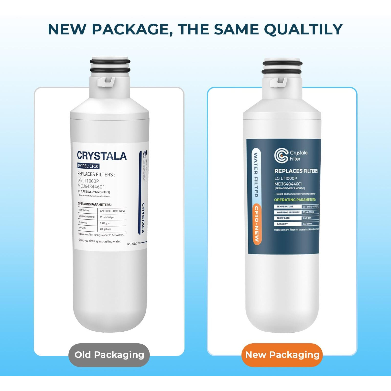 Crystala Filters Lt1000Pc Refrigerator Water Filter, Water Filter Adq747935 Compatible With Lt1000Pc, Lt1000Pc/Pcs, Lt-1000Pc, Mdj64844601, Adq747935, Adq74793504 Water Filter (2 Pack)