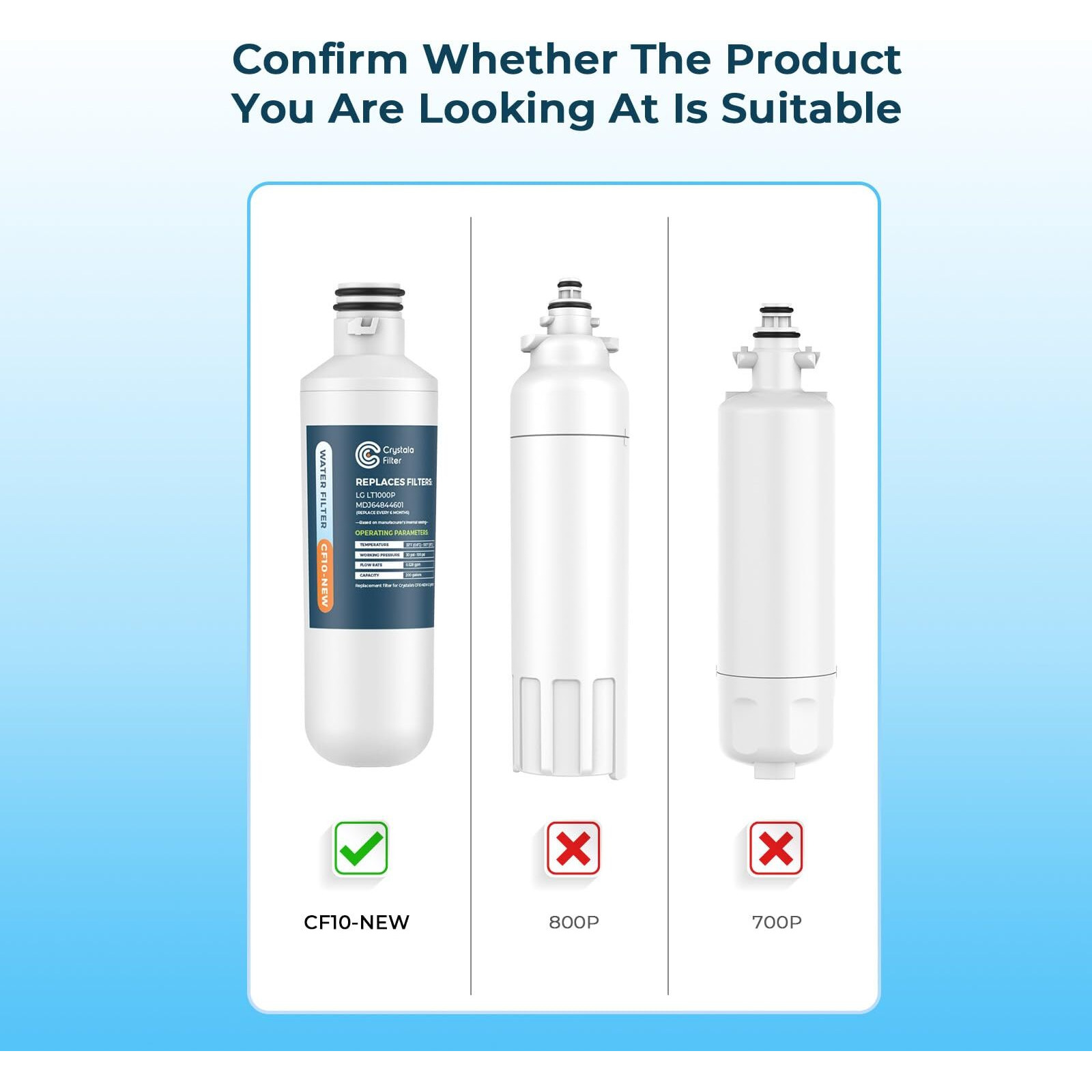 Crystala Filters Lt1000Pc Refrigerator Water Filter, Water Filter Adq747935 Compatible With Lt1000Pc, Lt1000Pc/Pcs, Lt-1000Pc, Mdj64844601, Adq747935, Adq74793504 Water Filter (2 Pack)