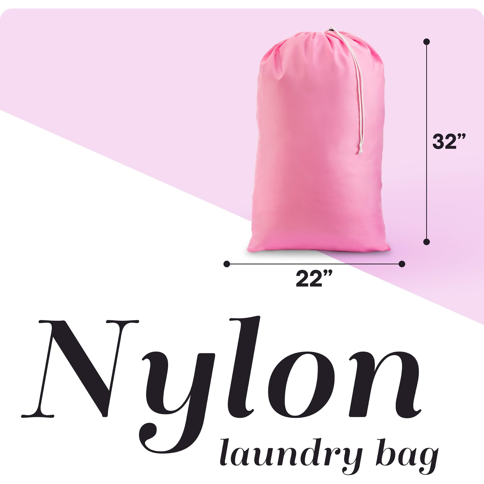 Nylon Laundry Bag - Locking Drawstring Closure And Machine Washable. These Large Bags Will Fit A Laundry Basket Or Hamper And Strong Enough To Carry Up To Three Loads Of Clothes. (Pink), 22"" X 32""