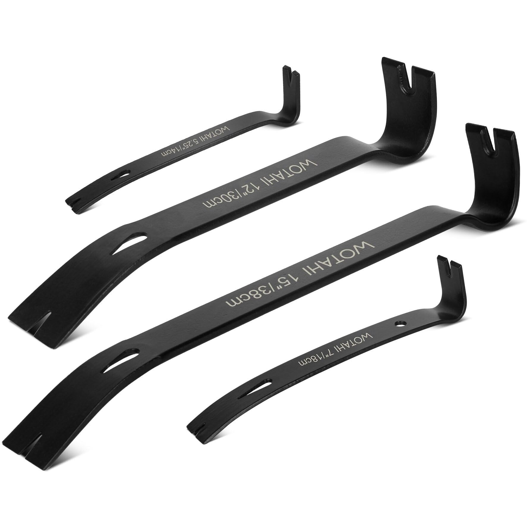 Wotahi 4-Piece Flat Pry Bar Set - 15"",12"",7"",5.25"" Heavy Duty Nail Puller, Utility Claw Bar, Wonder Bar, Crowbar, Mini Pry Bar, High Carbon Steel Forged Nail,Baseboard And Trim Removal Tool Kit