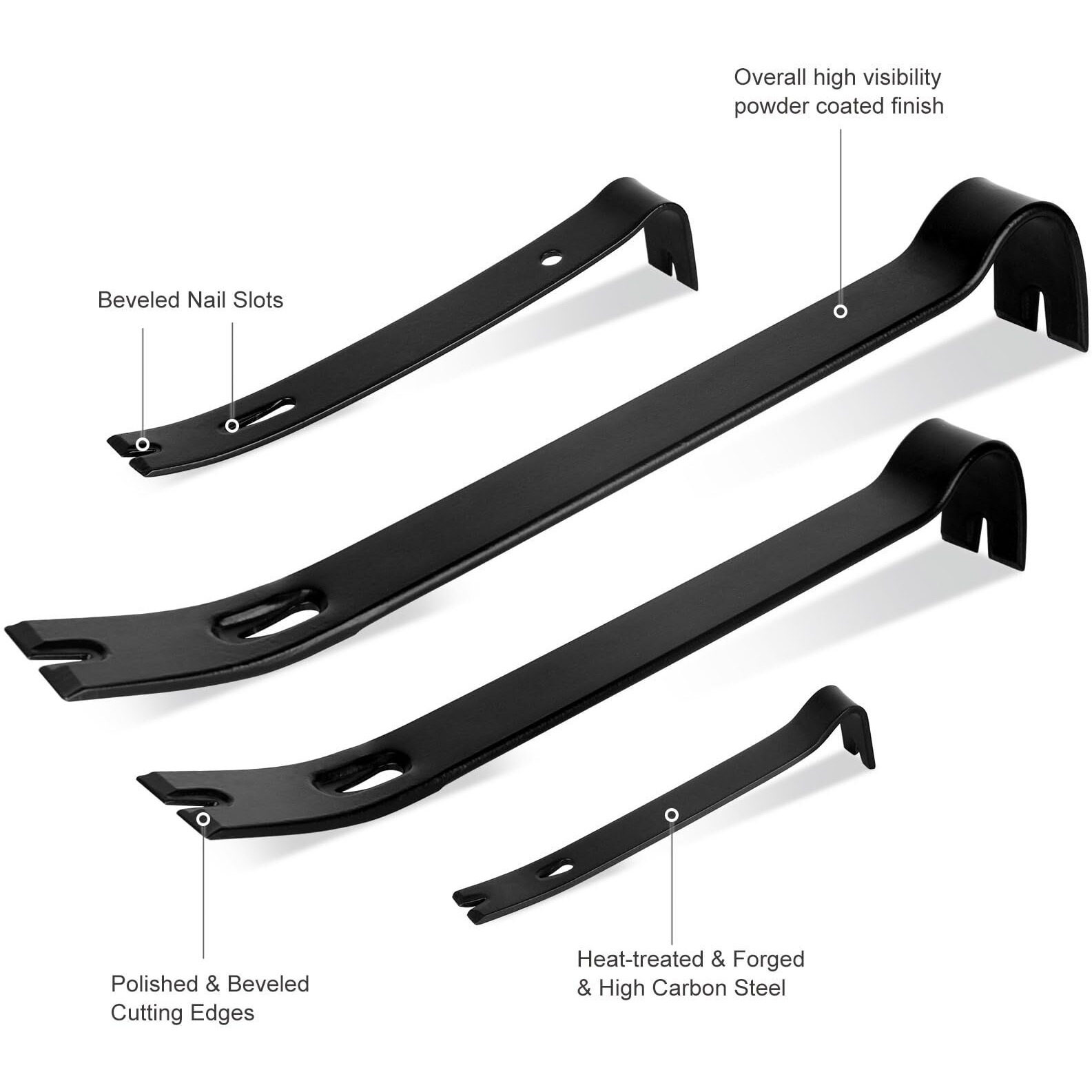 Wotahi 4-Piece Flat Pry Bar Set - 15"",12"",7"",5.25"" Heavy Duty Nail Puller, Utility Claw Bar, Wonder Bar, Crowbar, Mini Pry Bar, High Carbon Steel Forged Nail,Baseboard And Trim Removal Tool Kit
