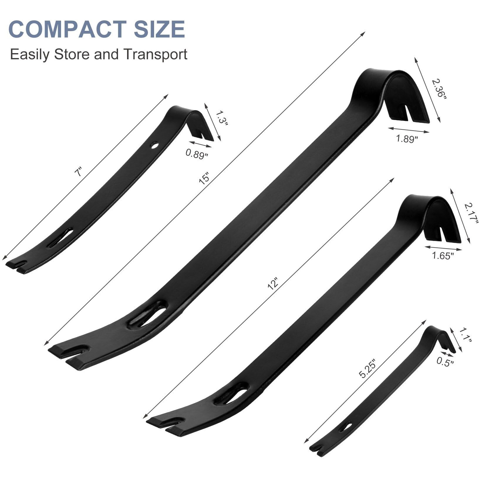 Wotahi 4-Piece Flat Pry Bar Set - 15"",12"",7"",5.25"" Heavy Duty Nail Puller, Utility Claw Bar, Wonder Bar, Crowbar, Mini Pry Bar, High Carbon Steel Forged Nail,Baseboard And Trim Removal Tool Kit