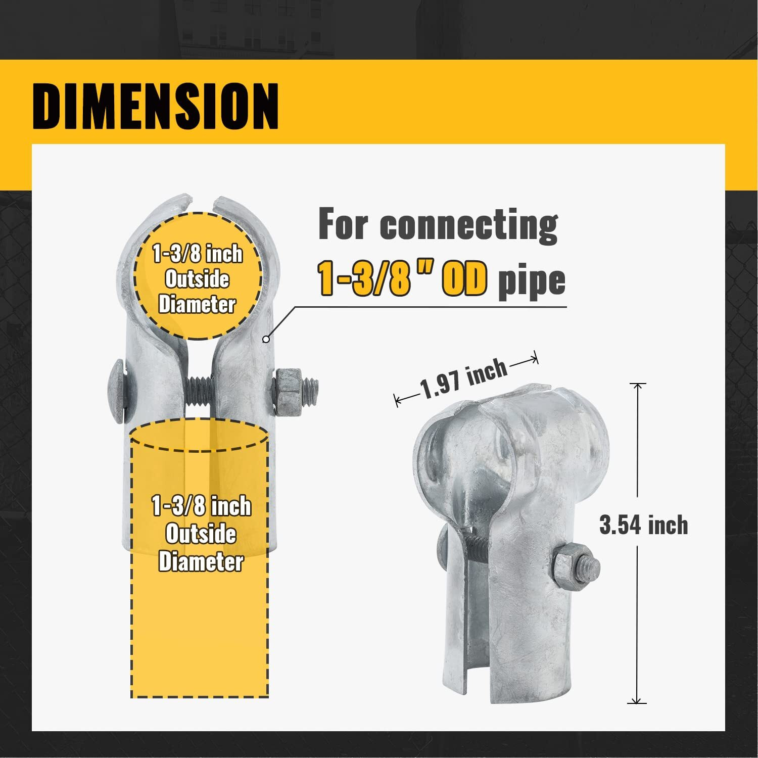 Vivida End Rail Clamps 1-3/8"" X 1-3/8"", End Rail T Clamps Chain Link Fence Fittings, Panel T Clamps For 1-3/8"" Od Pipe, Galvanized Fence Pipe T Clamps, Chain Link Fence Parts, 6 Pcs