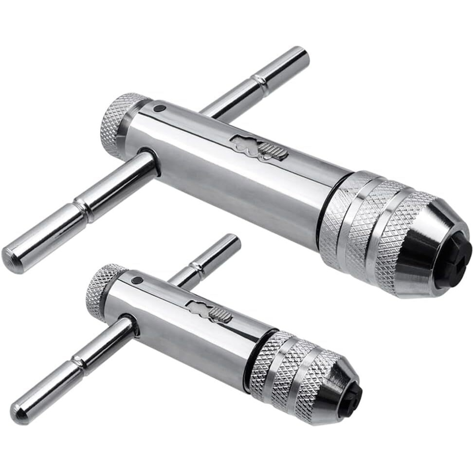 Bestgle 2Pcs Ratchet T Handle Tap Wrench, Adjustable T Bar Handle Holder Ratcheting Tap Wrench For Metric M3-M8 / M5-M12 Thread Screw Taps