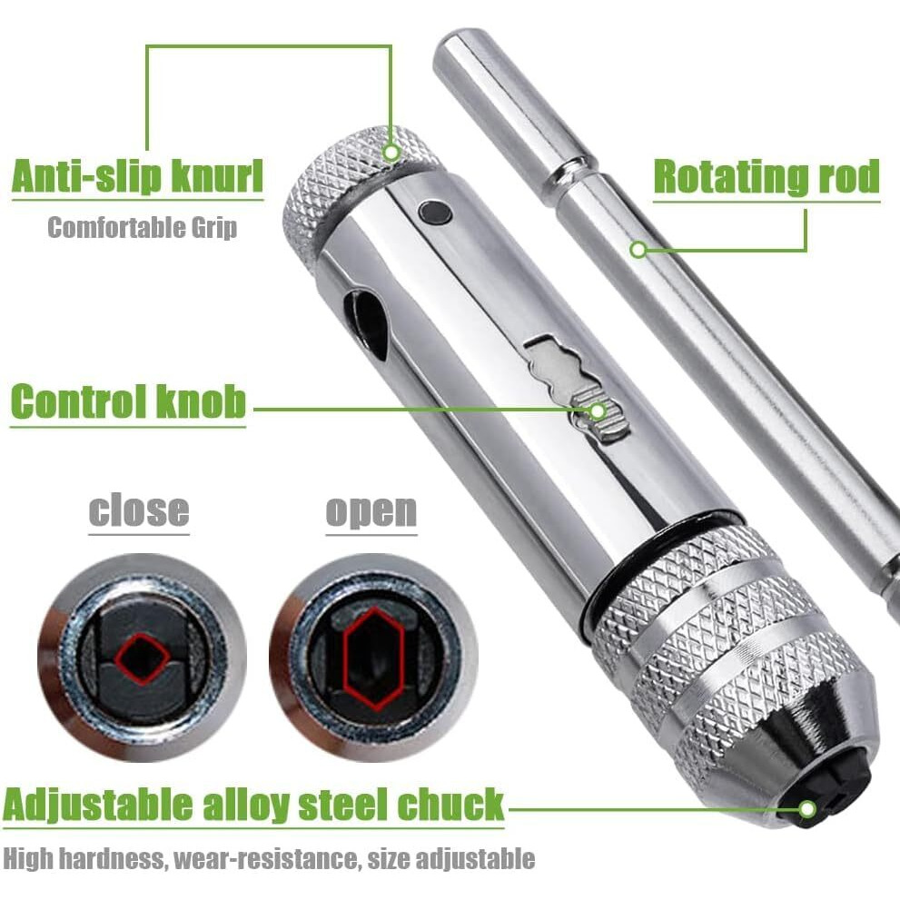 Bestgle 2Pcs Ratchet T Handle Tap Wrench, Adjustable T Bar Handle Holder Ratcheting Tap Wrench For Metric M3-M8 / M5-M12 Thread Screw Taps