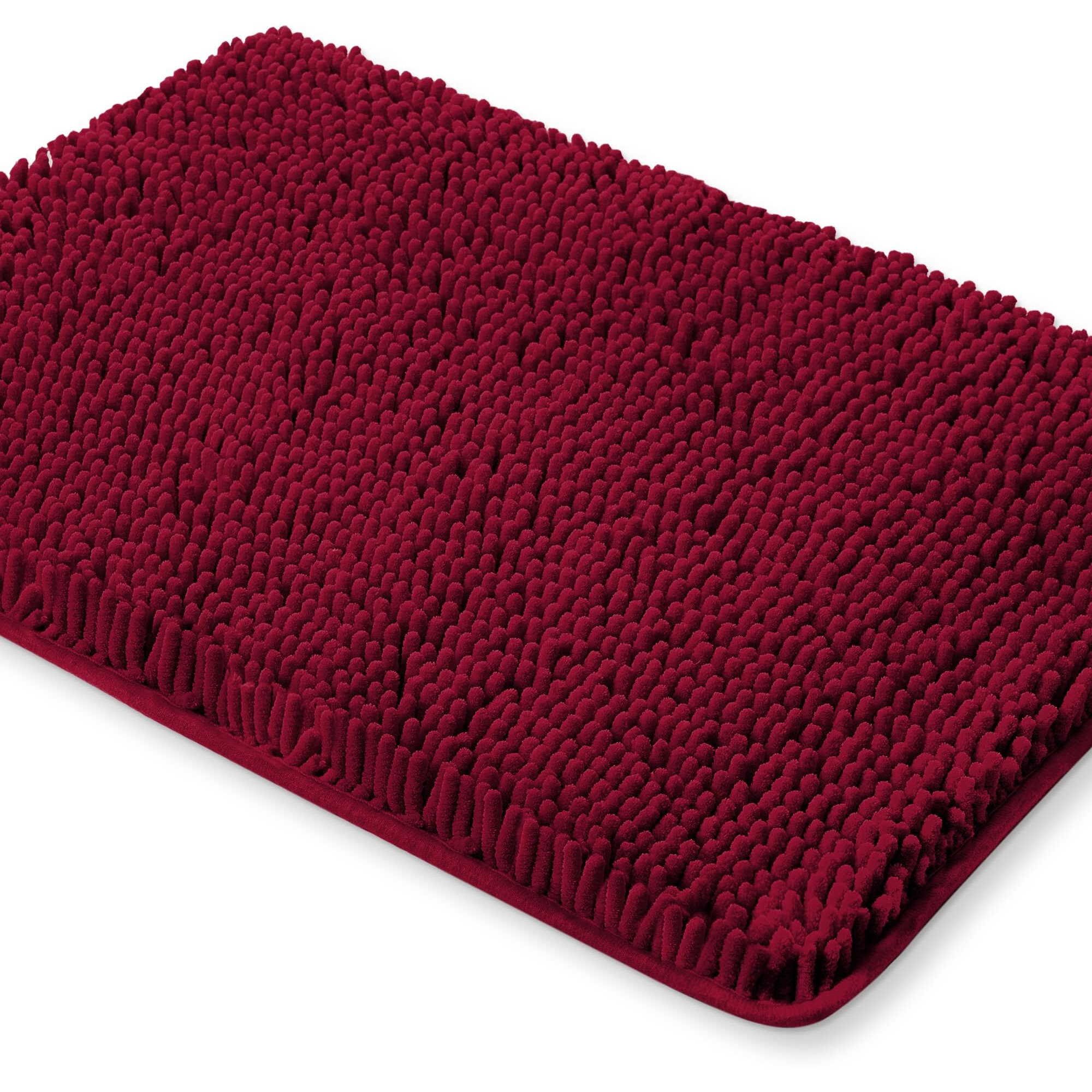 Yeaban Burgundy Bathroom Rugs - Thick Chenille Bath Mats | Absorbent And Washable Bath Rug Non-Slip, Plush And Soft Rugs For Bathroom, Kitchen, Shower, Sink - 17"" X 24""