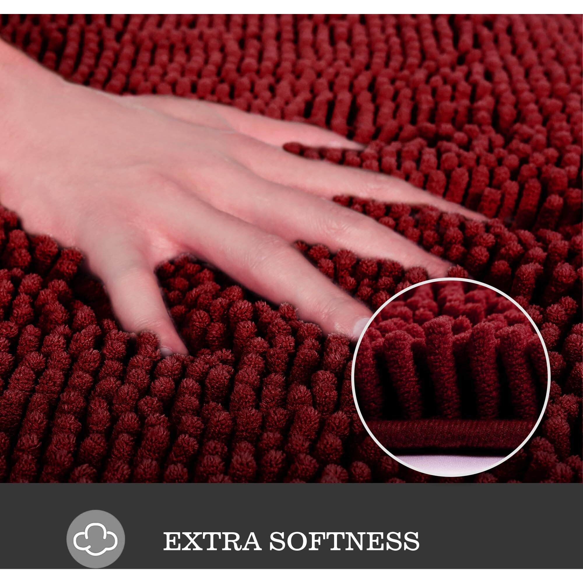 Yeaban Burgundy Bathroom Rugs - Thick Chenille Bath Mats | Absorbent And Washable Bath Rug Non-Slip, Plush And Soft Rugs For Bathroom, Kitchen, Shower, Sink - 17"" X 24""