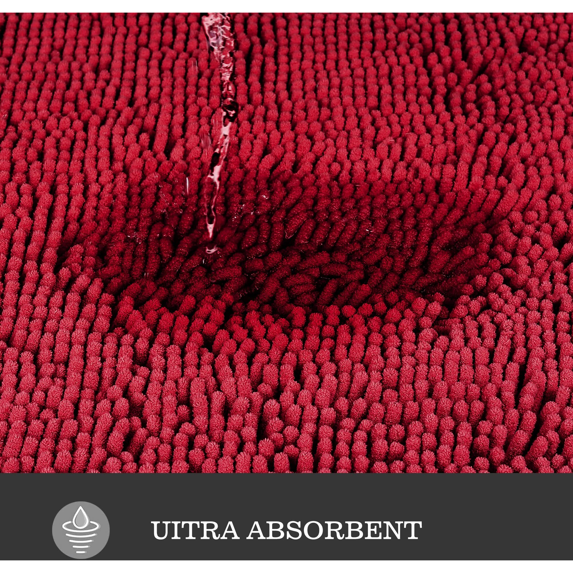 Yeaban Burgundy Bathroom Rugs - Thick Chenille Bath Mats | Absorbent And Washable Bath Rug Non-Slip, Plush And Soft Rugs For Bathroom, Kitchen, Shower, Sink - 17"" X 24""