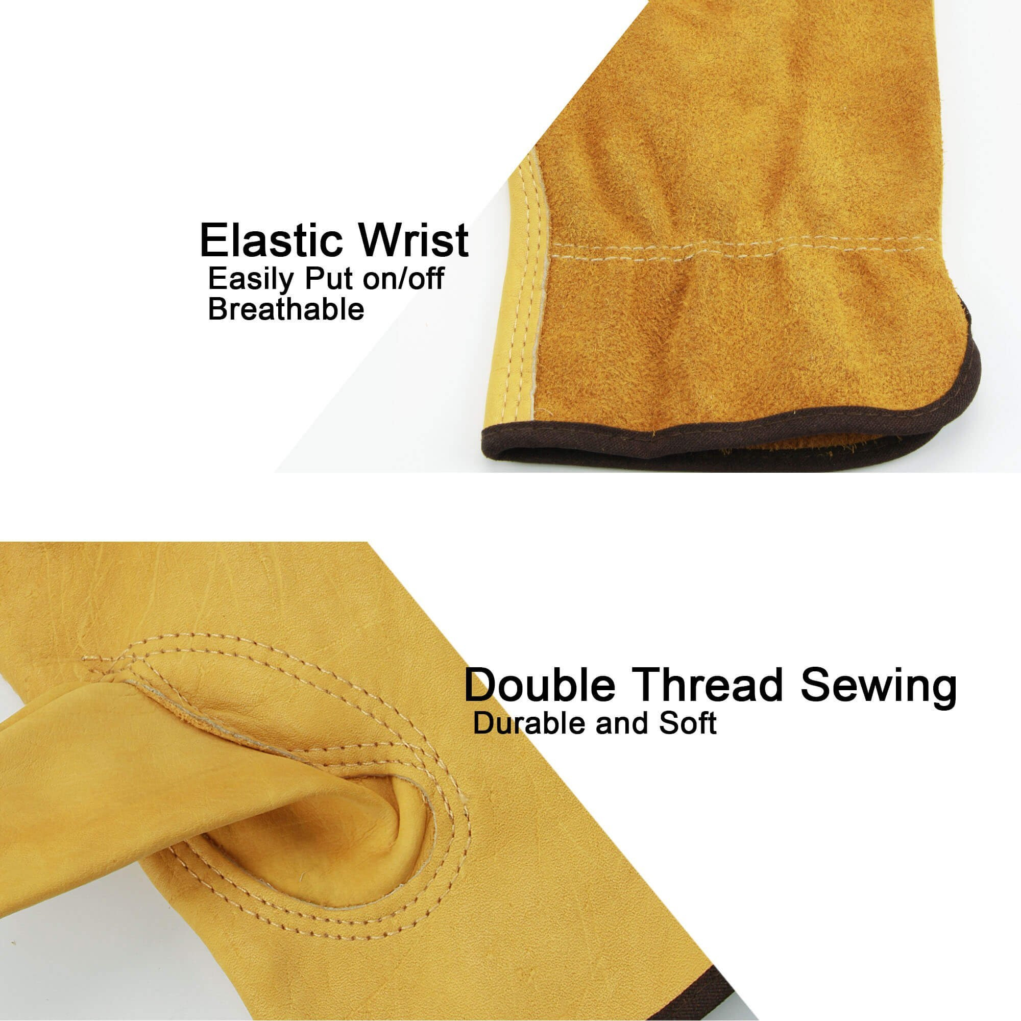 Ozero Leather Work Gloves Flex Grip Tough Cowhide Gardening Glove For Wood Cutting/Construction/Truck Driving/Garden/Yard Working For Men And Women 1 Pair (Gold,Medium)