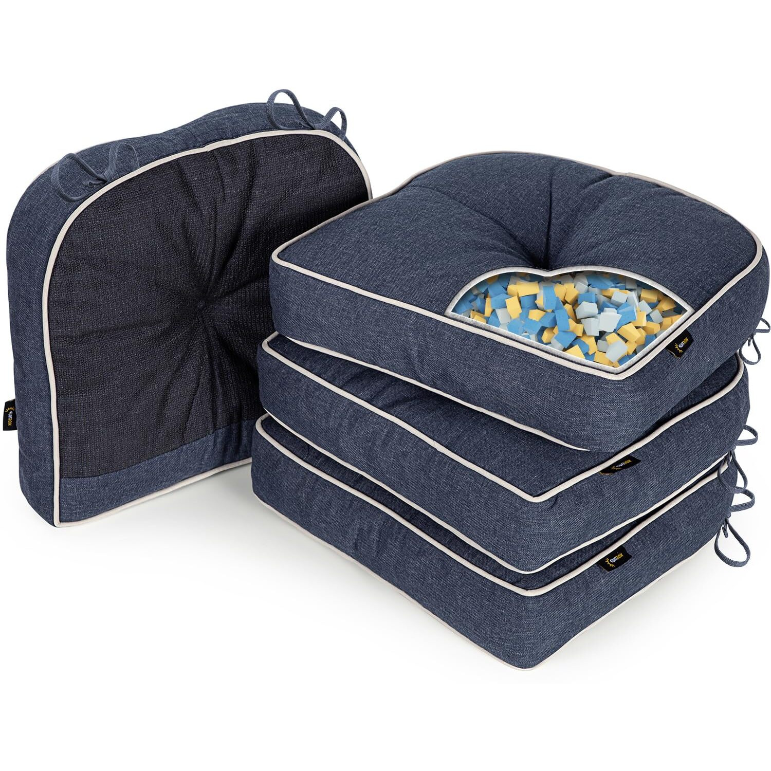 Sunrox Lokgrip Non Slip Gel Memory Foam Chair Cushions For Tailbone Pain Relief, Tufted Stain Resistant Thicken Durable Seat Pad Cushion For Kitchen Dining Office 17"&quotX16"" Set Of 4, Heather Indigo