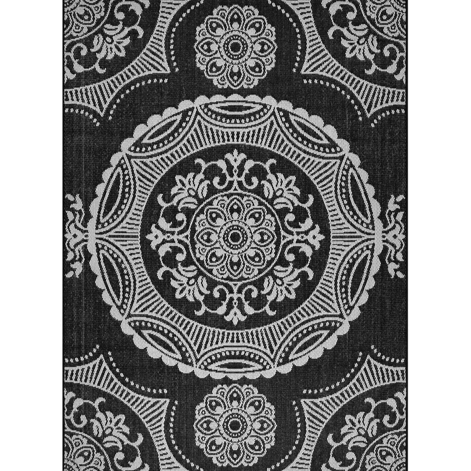 Luul Home Medallion Outdoor Rug 9X12 Washable Outside Carpet For Indoor Patio Porch Waterproof Easy Cleaning Non Shedding Area Rugs Black 9 X 12