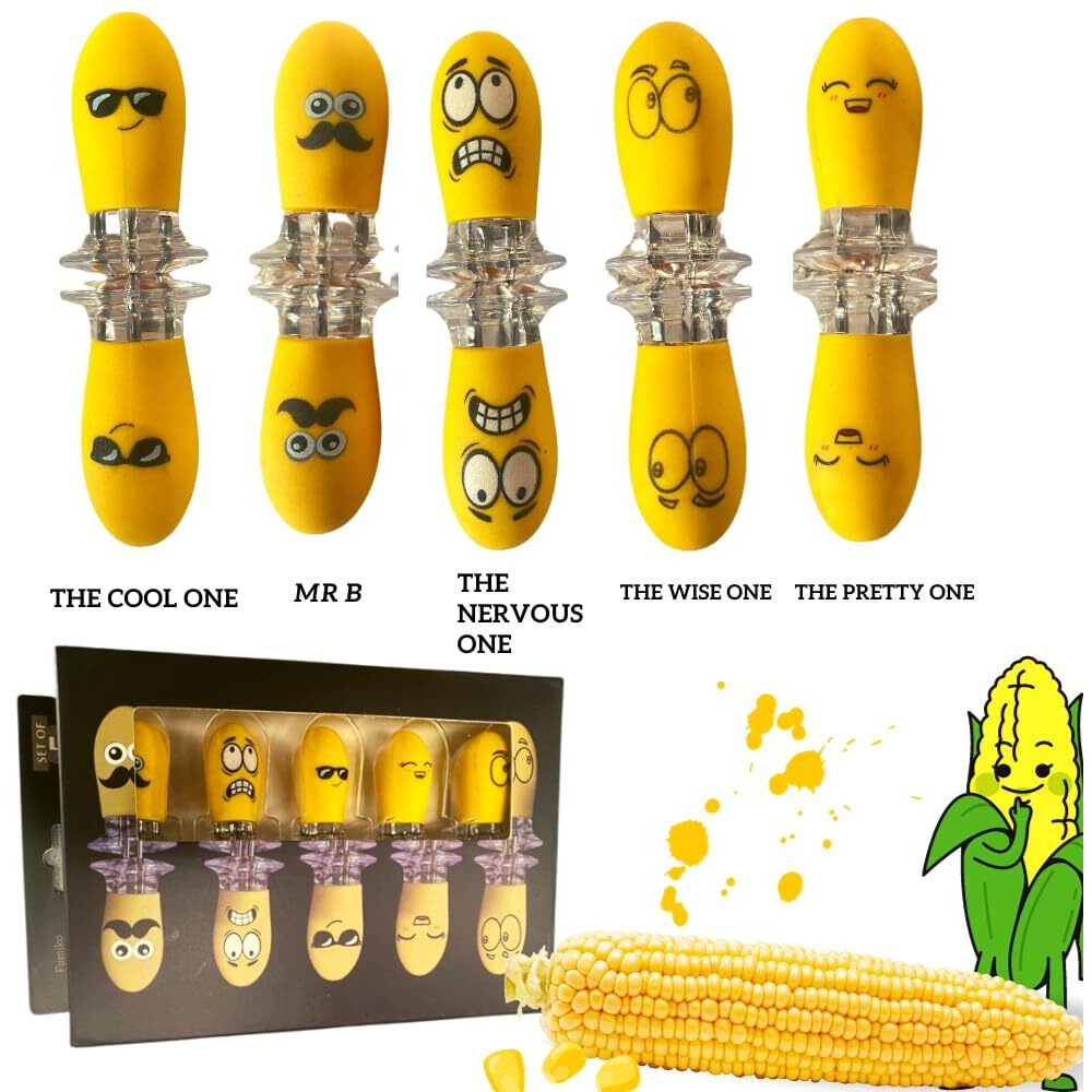 Fumiko's Unique Corn Holders For Corn On The Cob - 10 Pcs/5 Corn Cob Holders Set, Fun Faces, Interlocking Corn Holder Set Making Your Corn On The Cob Experience Even More Entertaining