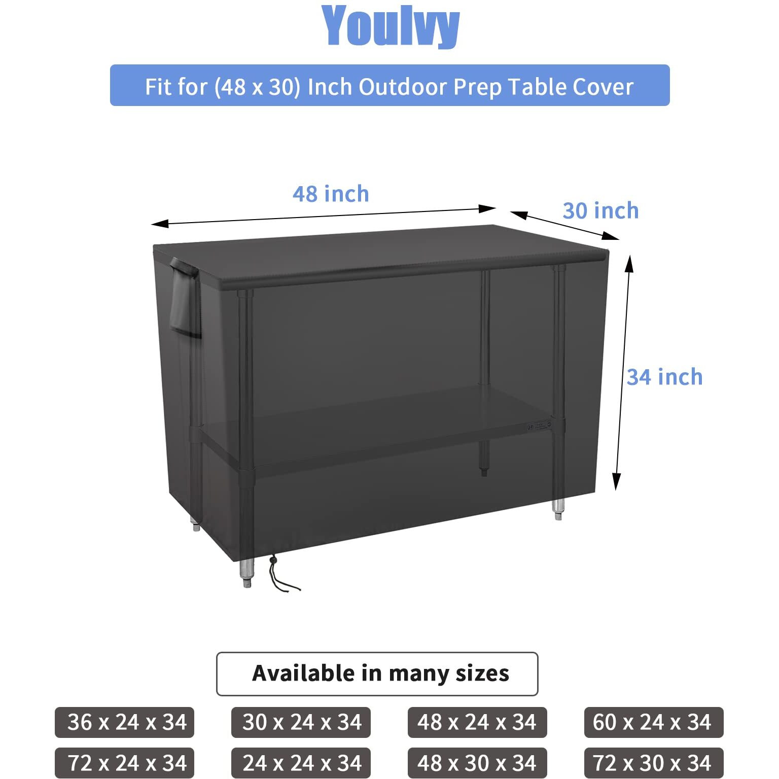 Youlvy Outdoor Prep Table Cover 48 Inch,Waterproof Patio Stainless Steel Table Cover Metal Bbq Table Cover All Season Pretection For Outdoor Table (Only Cover) - 48 X 30 X 35 Inch
