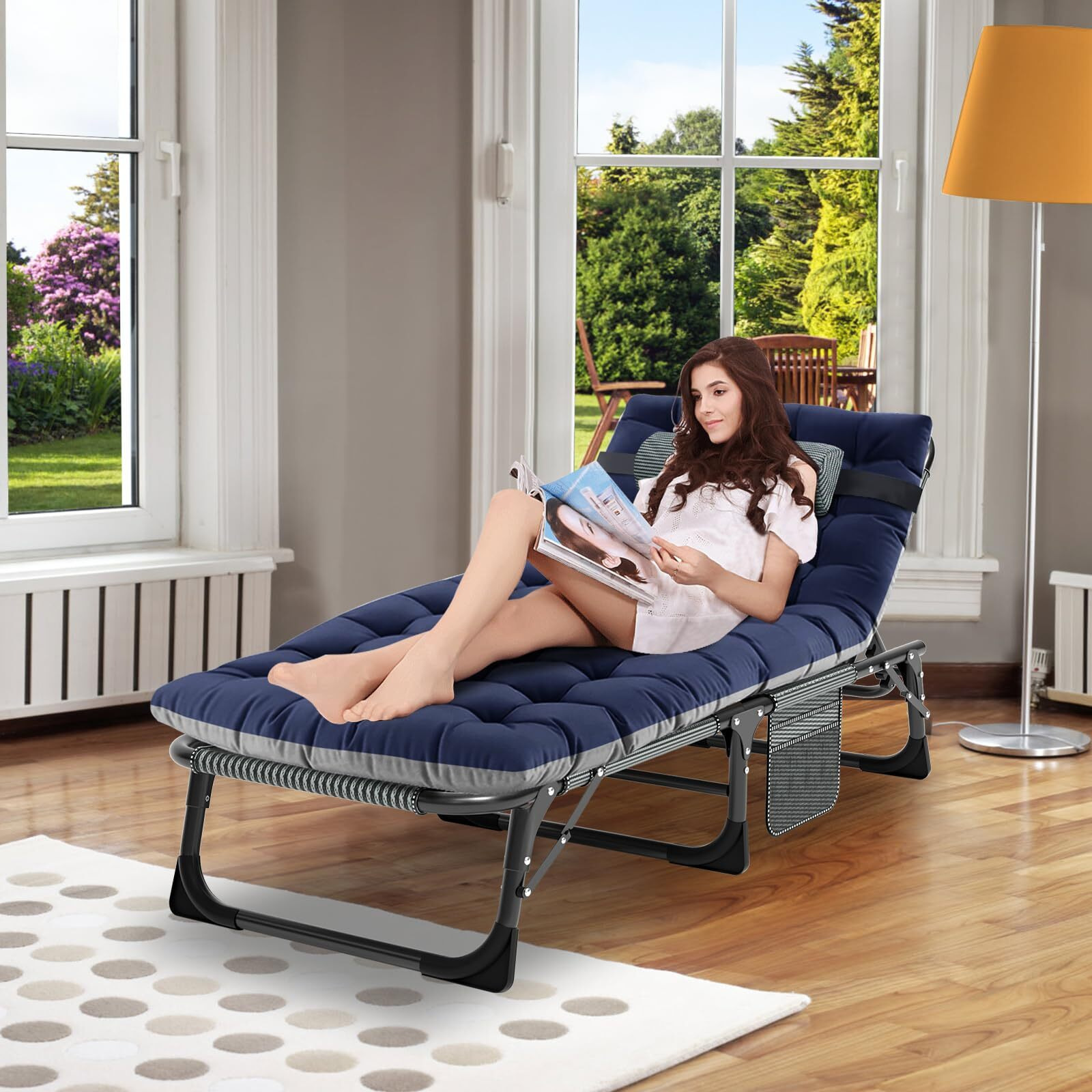 Aboron 2Pk Heavy Duty Tanning Chair, 5-Gear Outdoor Folding Chaise Lounge Chair With Cushion,Portable Beach Lounge Chair For Outdoor Sunbathing Patio Pool Lawn Deck Poolside