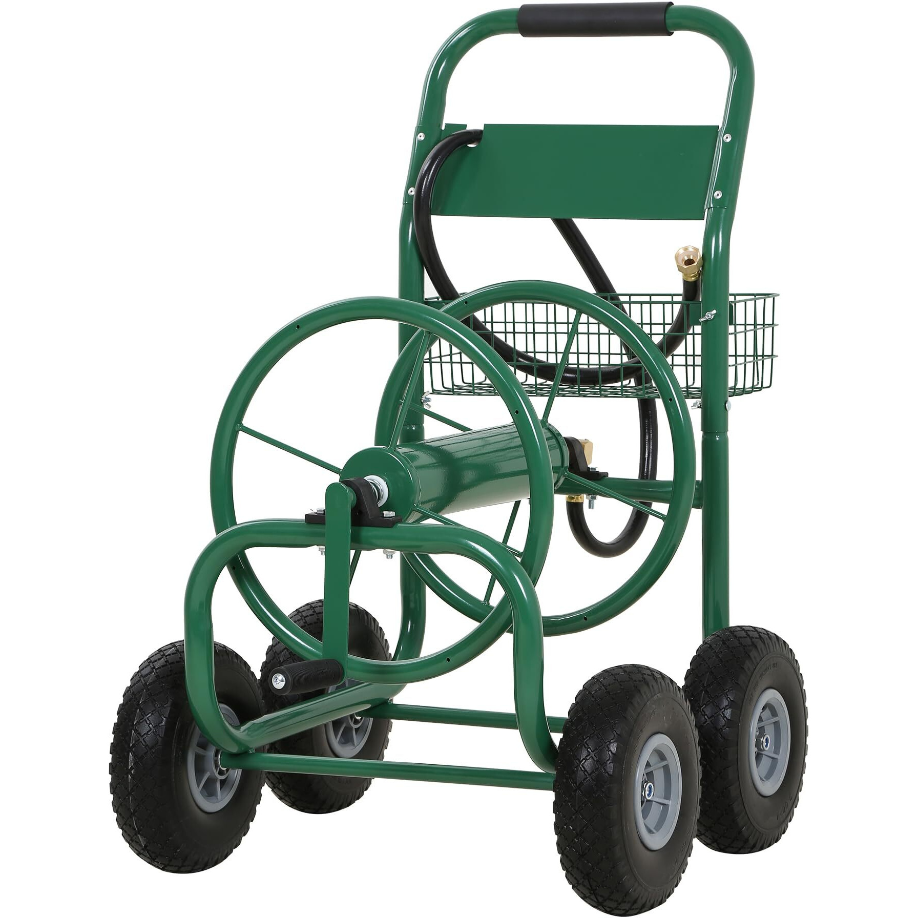 Hose Reel Hold Up To 300 Ft Heavy Duty Garden Hose Reel Sturdy Water Hose Reel Cart With 4 Wheels Storage Basket For Garden Lawn Yard Outdoor (Green)