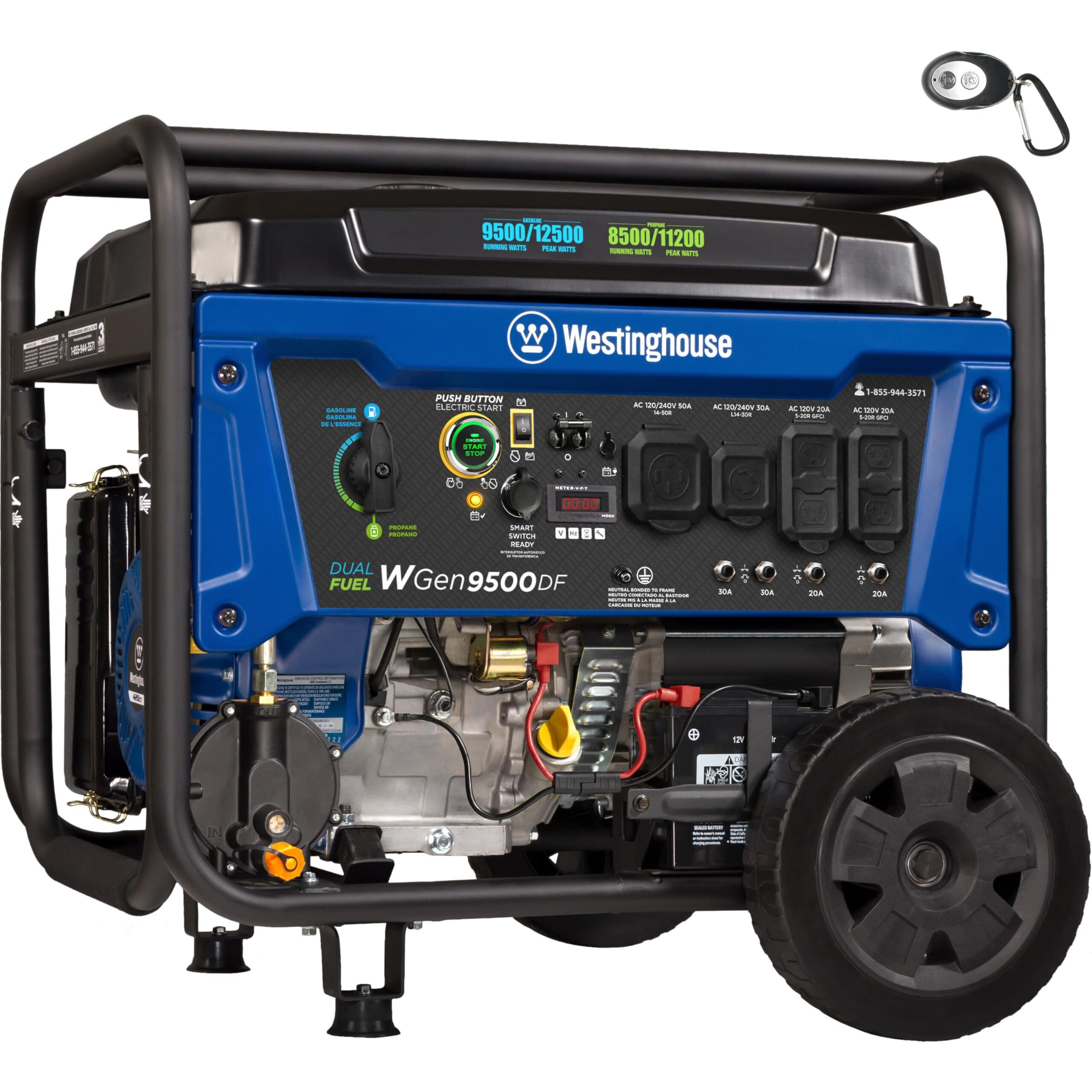 Westinghouse 12500 Watt Dual Fuel Home Backup Portable Generator, Remote Electric Start, Transfer Switch Ready, Gas And Propane Powered