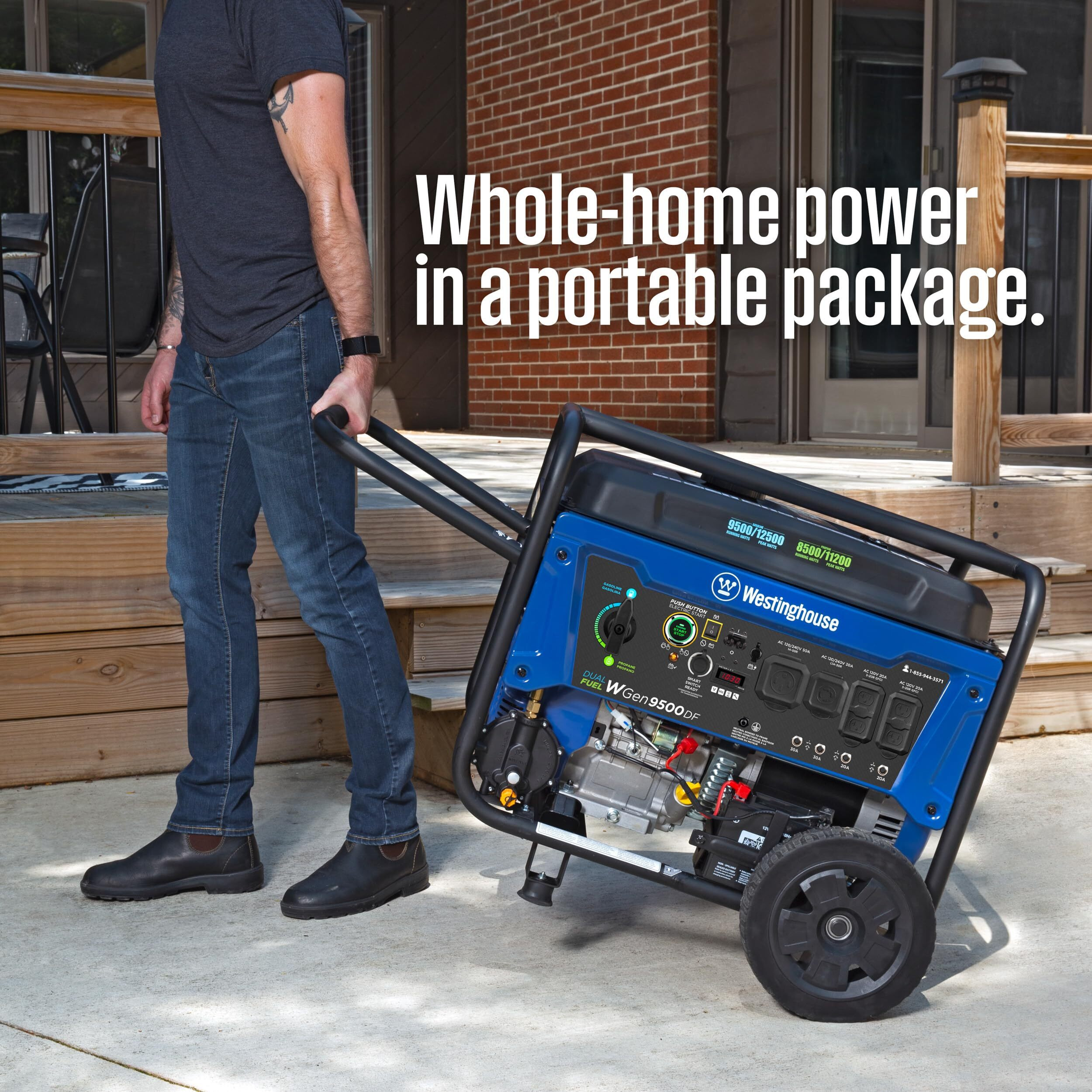 Westinghouse 12500 Watt Dual Fuel Home Backup Portable Generator, Remote Electric Start, Transfer Switch Ready, Gas And Propane Powered