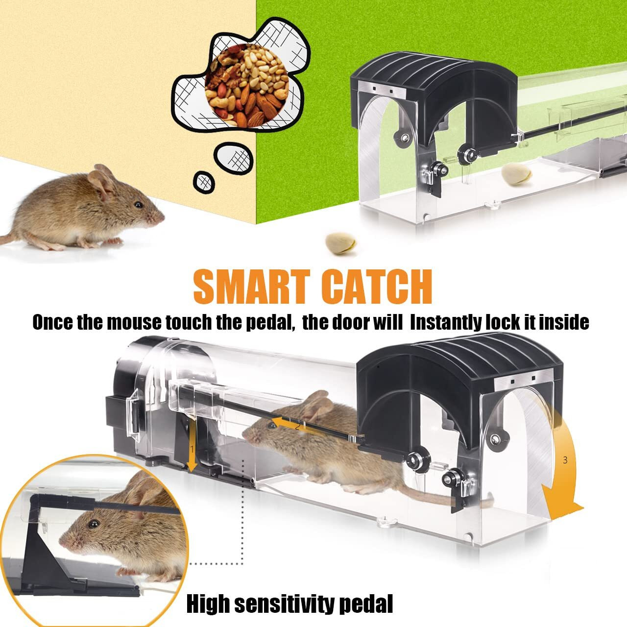 Humane Mouse Traps, 12 Inches Enlarged No Kill Rat Live Traps For Chipmunks, Reusable Catch And Release Mice, Pet And Children Friendly Mouse Trap That Work (2 Pack)