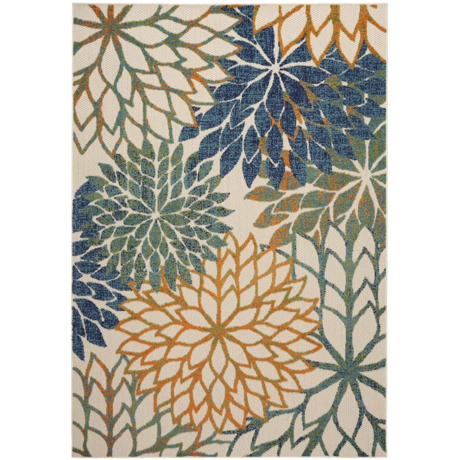 Nourison Aloha Indoor Outdoor Blue Green 3'6"" X 5'6"" Area Rug, Easy Cleaning, Non Shedding, Bed Room, Living Room, Dining Room, Backyard, Deck, Patio (4X6)