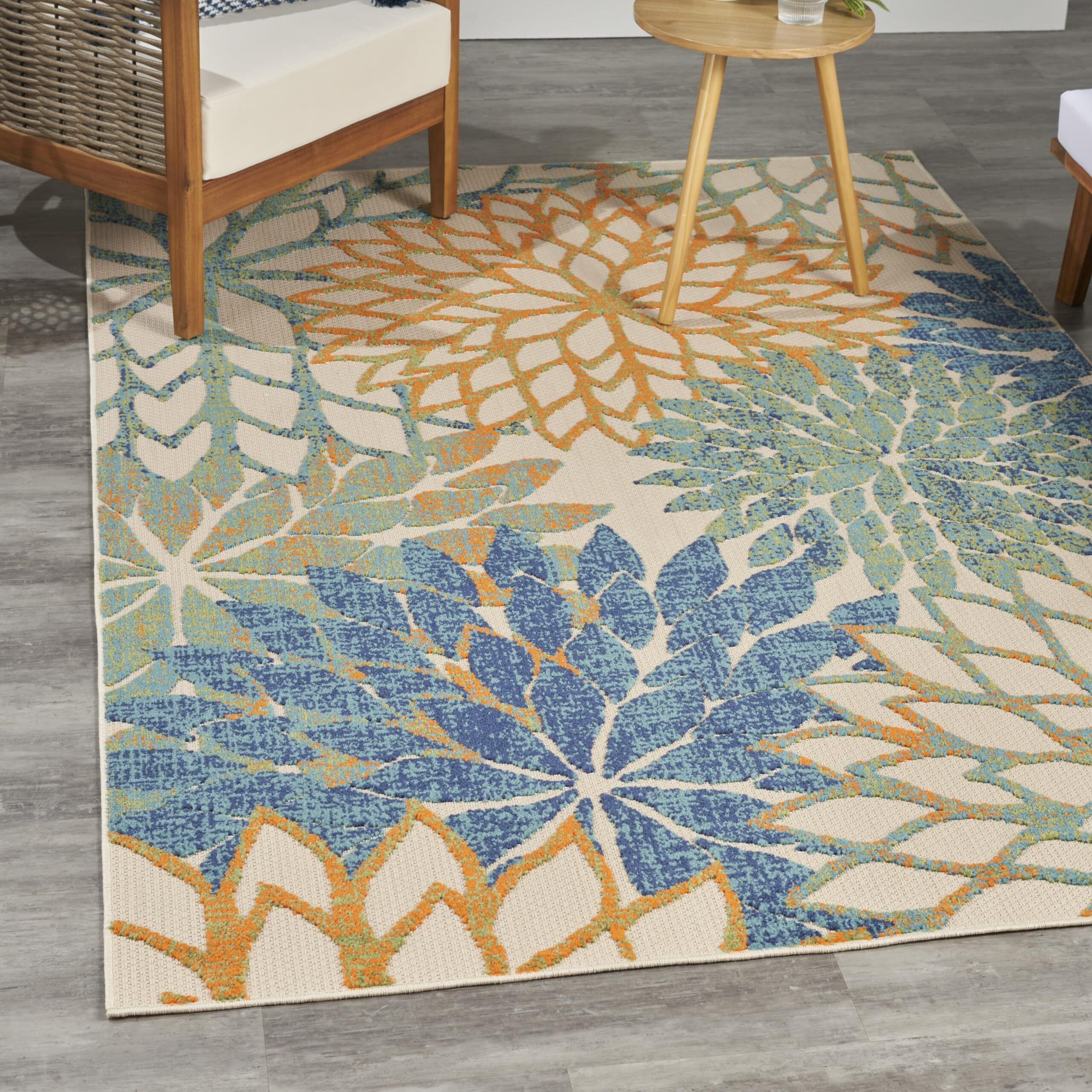 Nourison Aloha Indoor Outdoor Blue Green 3'6"" X 5'6"" Area Rug, Easy Cleaning, Non Shedding, Bed Room, Living Room, Dining Room, Backyard, Deck, Patio (4X6)