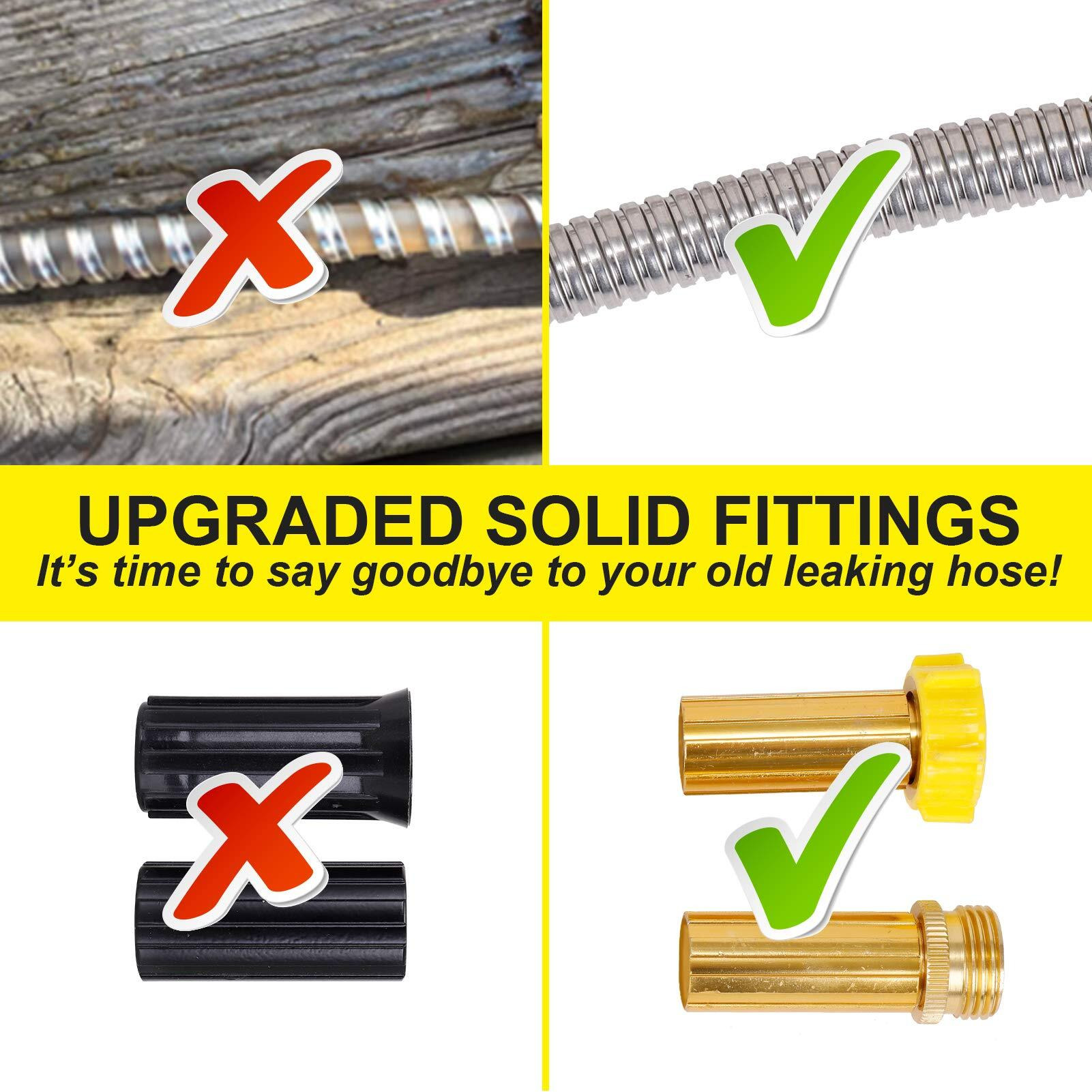 Foxease Metal Garden Hose 75Ft - Stainless Steel Heavy Duty Water Hose With Metal Nozzle & 8 Function Sprayer, Portable & Lightweight Kink Free Yard Hose, Outdoor Hose