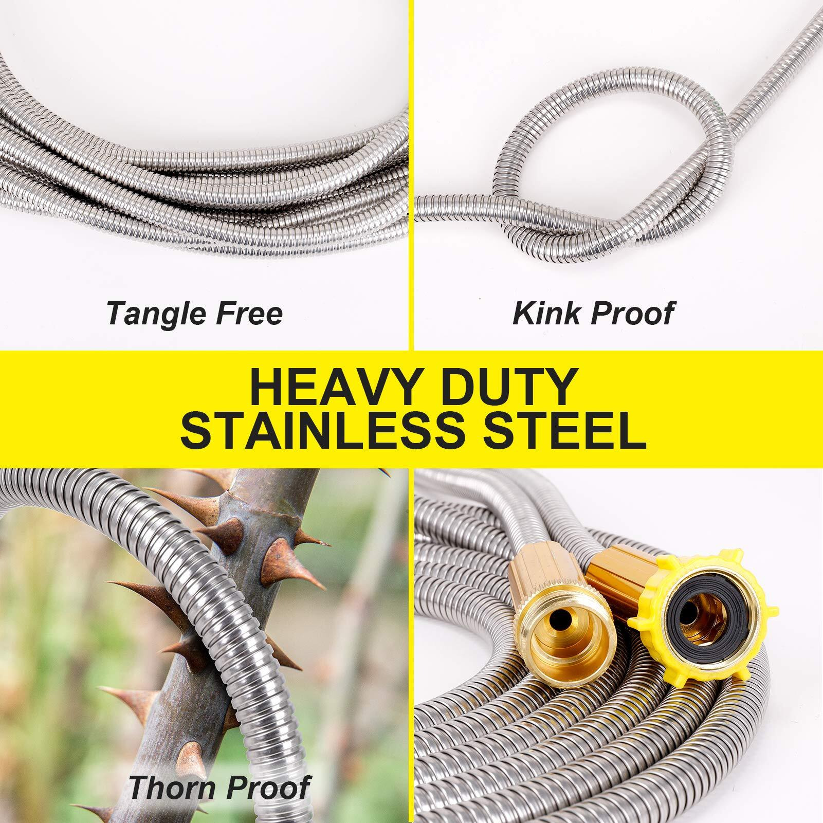 Foxease Metal Garden Hose 75Ft - Stainless Steel Heavy Duty Water Hose With Metal Nozzle & 8 Function Sprayer, Portable & Lightweight Kink Free Yard Hose, Outdoor Hose
