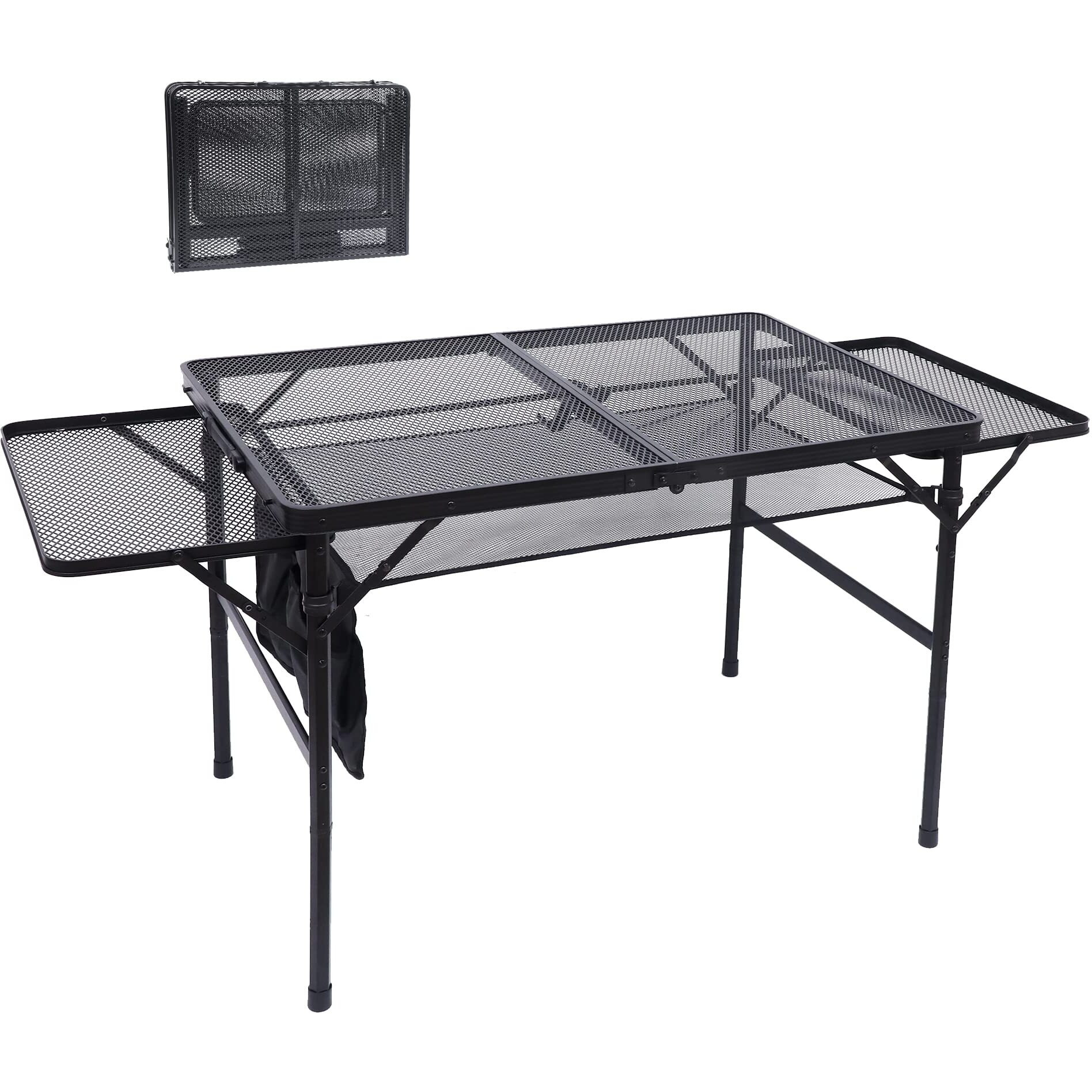 Nice C Grill Table, Outdoor Grill Table, Camping Table, Tailgate Table Adjustable Height & Width, Mesh Bag, Side-Pocket Lightweight, Carry Handle For Outdoor, Picnic, Beach, Indoor