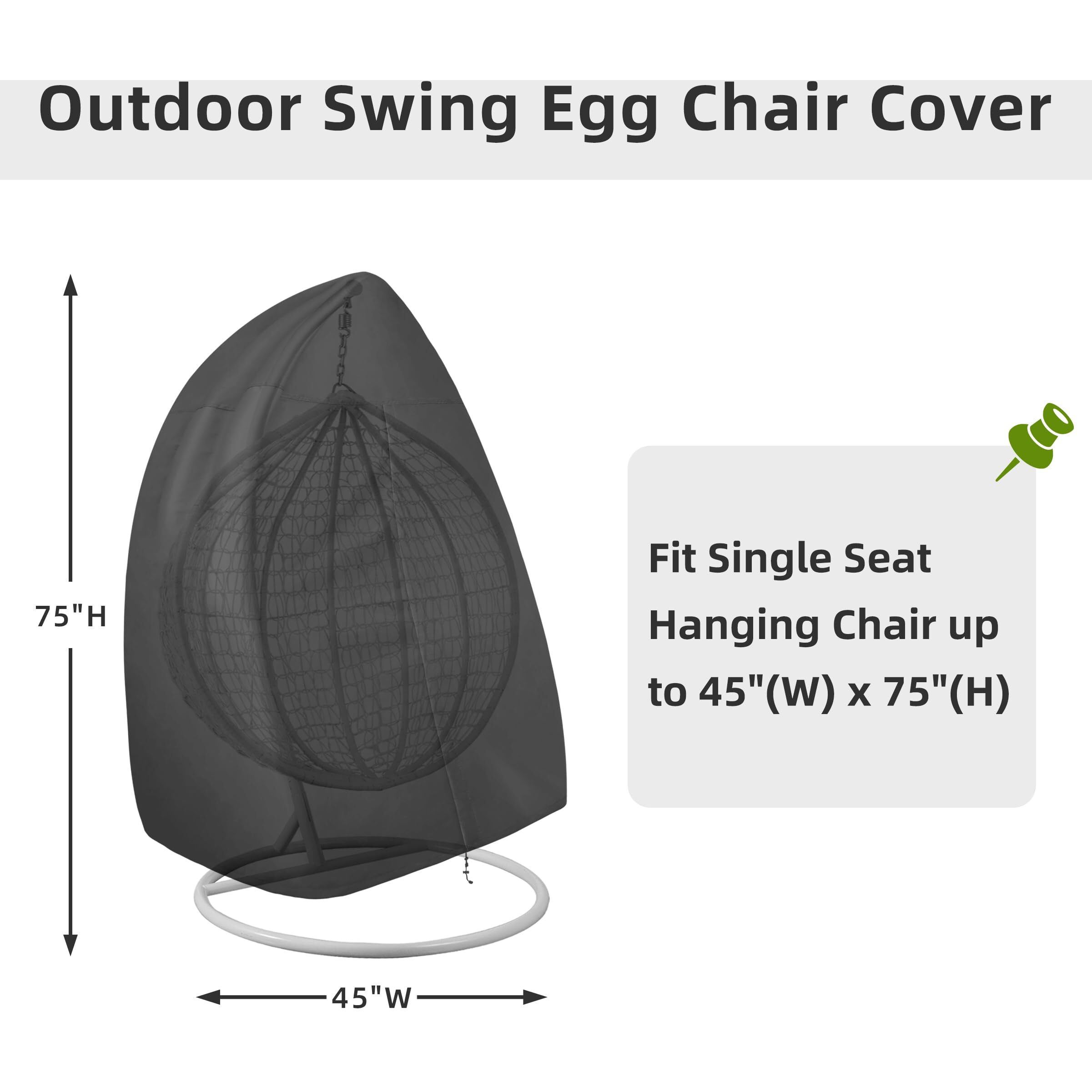Easy-Going Patio Egg Chair Cover, Uv Resistant Waterproof Swing Hanging Egg Chair Cover With Zipper, Outdoor Wicker Single Seat Egg Chair Cover, Black