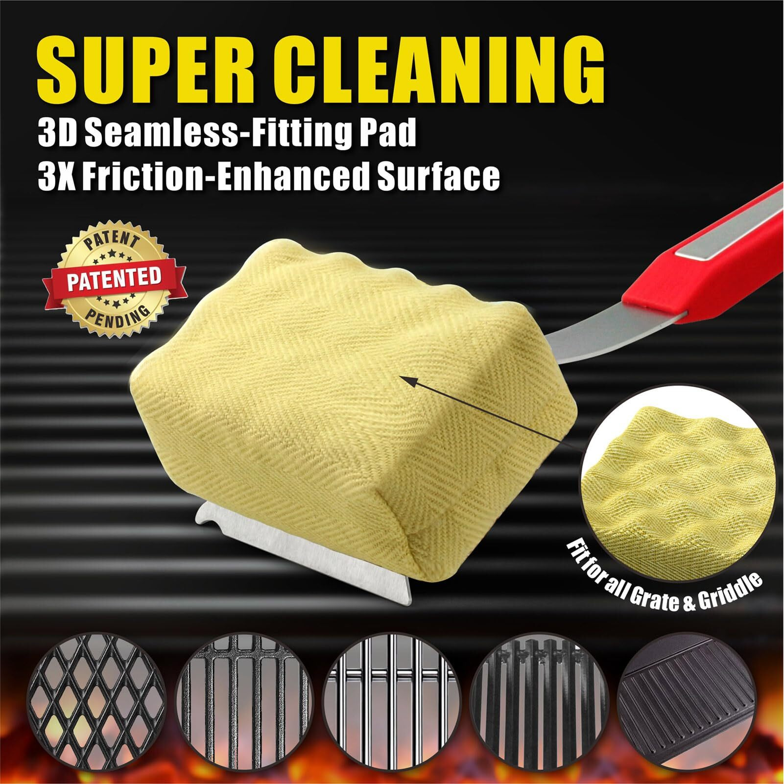 Grillart Grill Brush Bristle Free. Steamwizards Bbq Replaceable Cleaning Head, Unique Seamless-Fit Scraper Tool For Cast Iron/Stainless-Steel Grates, Safe Barbecue Grill Cleaner-Red