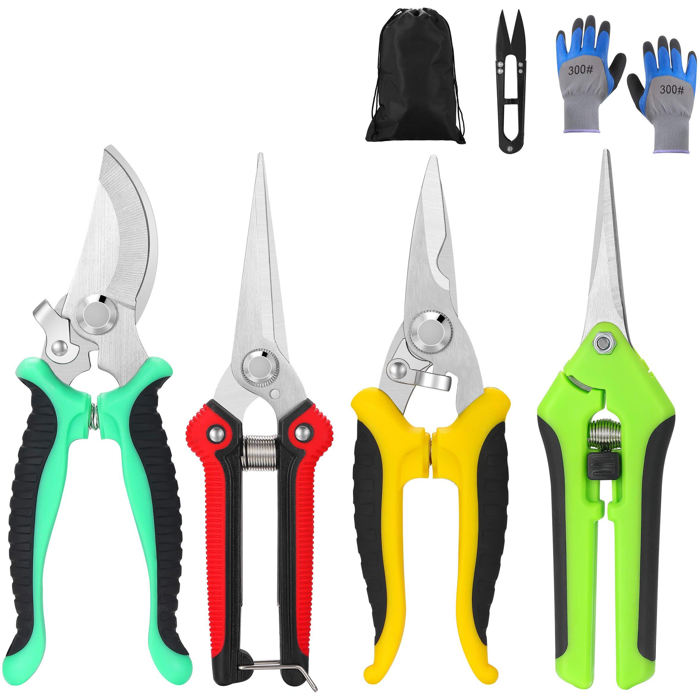 5 Pack Garden Pruning Shears Stainless Steel Blades, Handheld Scissors Set With Gardening Gloves,Heavy Duty Garden Bypass Pruning Shears,Tree Trimmers Secateurs, Hand Pruner (Multi-Color)