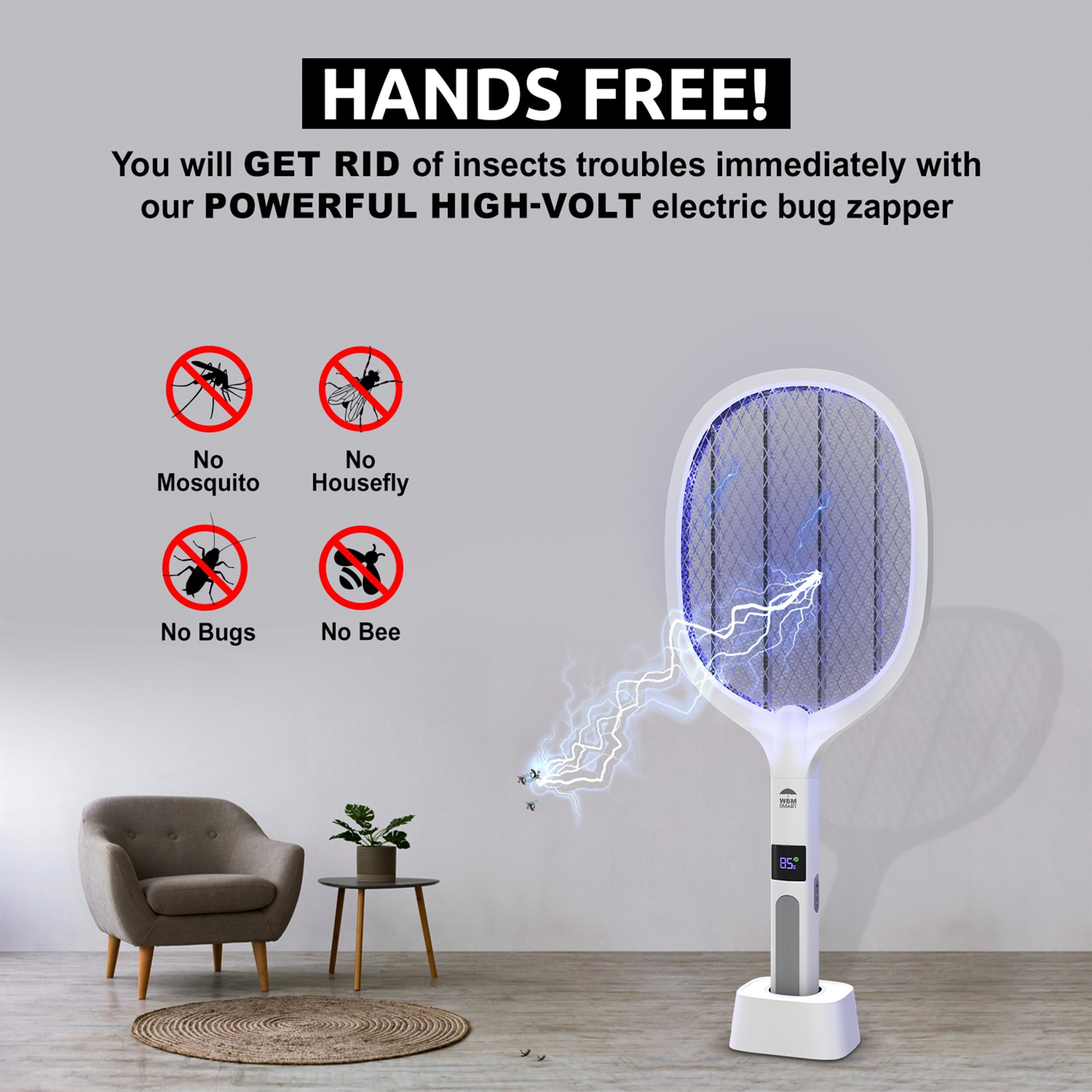 Wbm Smart 2 In 1 Electric Bug Zapper, Mosquitoes Trap Lamp & Racket, Usb Rechargeable Electric Fly Swatter For Home And Outdoor Powerful Grid 3-Layer Safety Mesh Safe To Touch