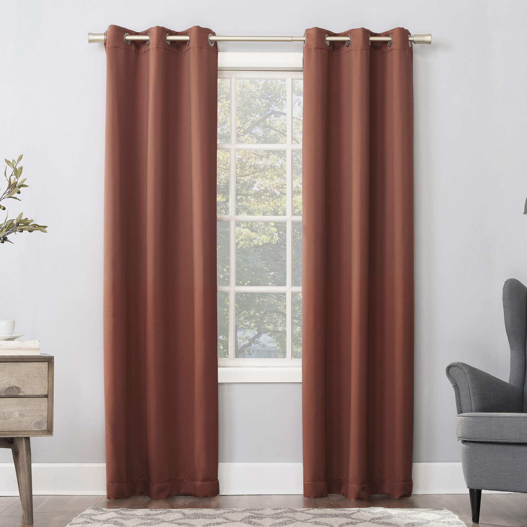 Sun Zero Easton Energy Saving Blackout Grommet Curtain Panel, 40"" X 95"", Terracotta Orange