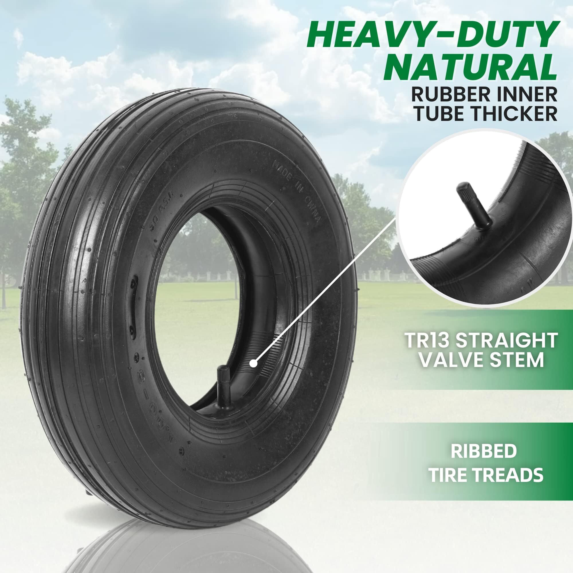 (2 Sets) 4.00-6 Replacement Pneumatic Tires And Inner Tubes - Universal Fit 13    Tires And Tubes Compatible With Wheelbarrows And Gorilla Carts - With Ribbed Treads And Tr13 Straight Valve Stems