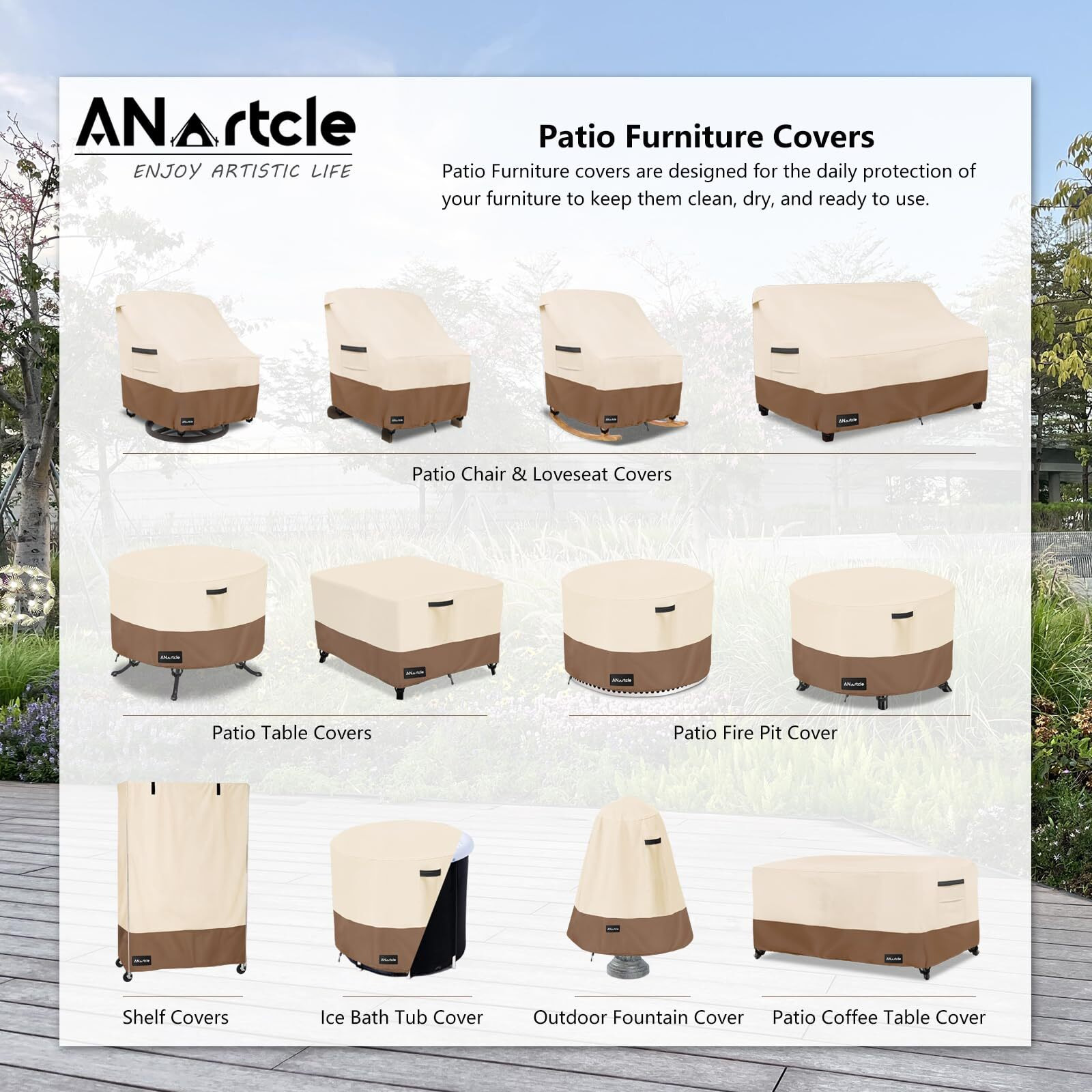 Anartcle 3-Seater Patio Sofa Cover,79W X 37D X 35H Inches Outdoor Couch Cover,100% Waterproof Heavy Duty Patio Sofa Covers,Patio Furniture Covers,Beige&Brown