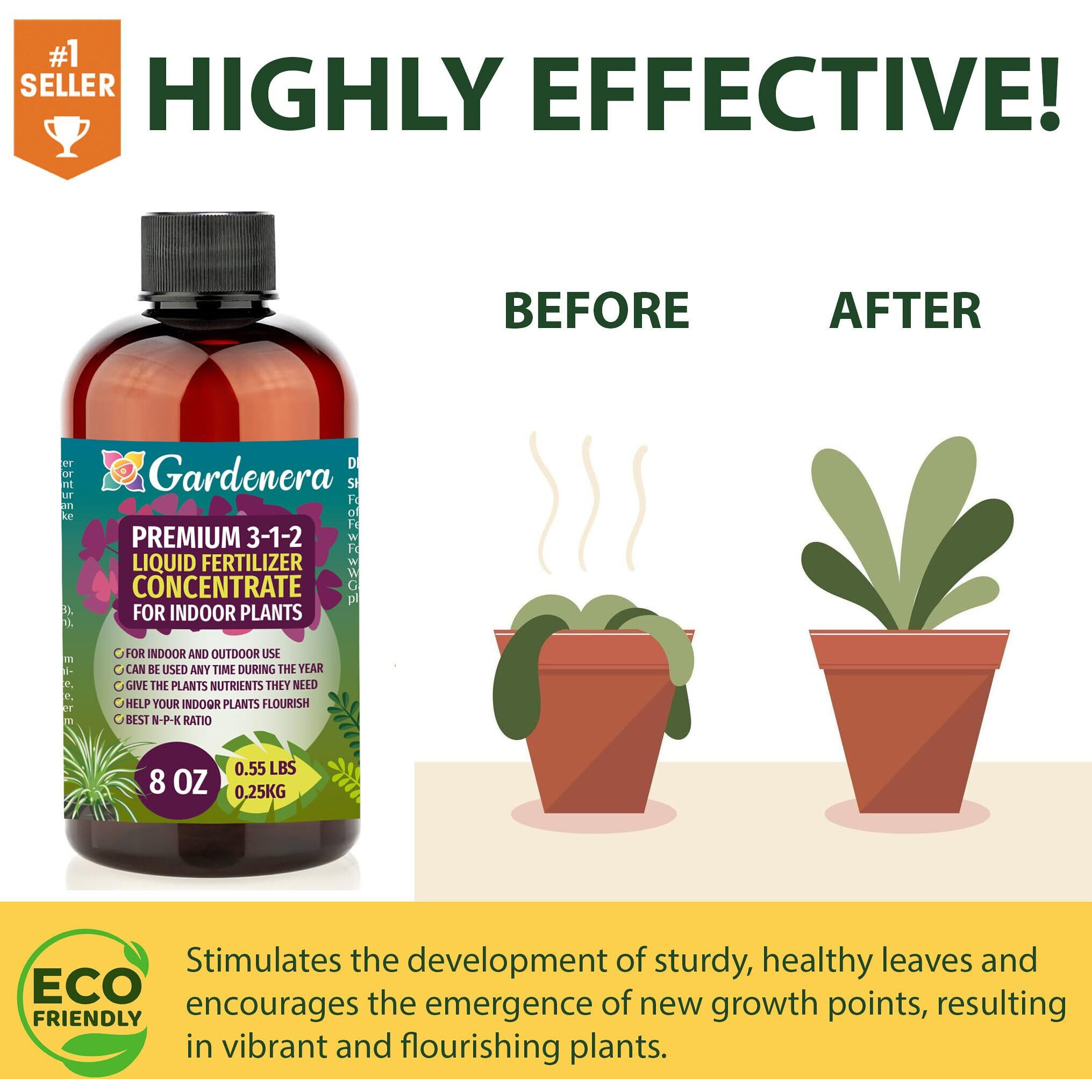 Premium Liquid Tropical Plants Plant Fertilizer - 3-1-2 Concentrate For Indoor Plants And Flowers By Gardenera | Organic Plant Food For Tropical Plants - 8Oz
