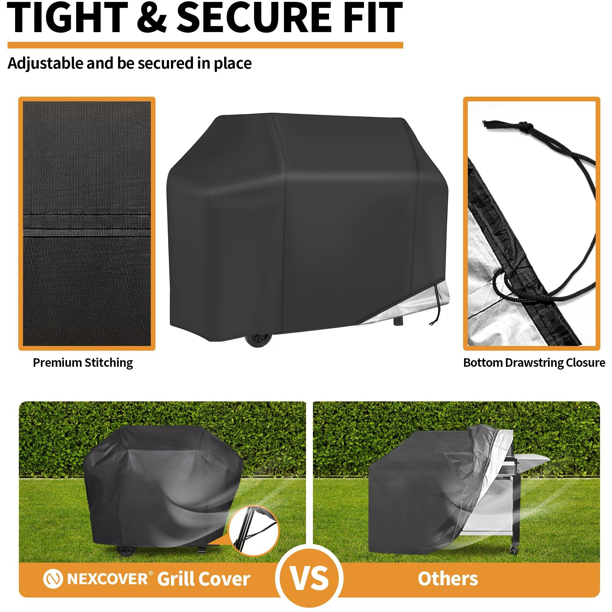 Nexcover Grill Cover, Bbq Cover 58 Inch,Waterproof Bbq Grill Cover,Fade Resistant Gas Grill Cover, Barbecue Grill Covers, Fits Grill Of Weber, Brinkmann, Nexgrill, Black Grill Cover For Outdoor Grill.